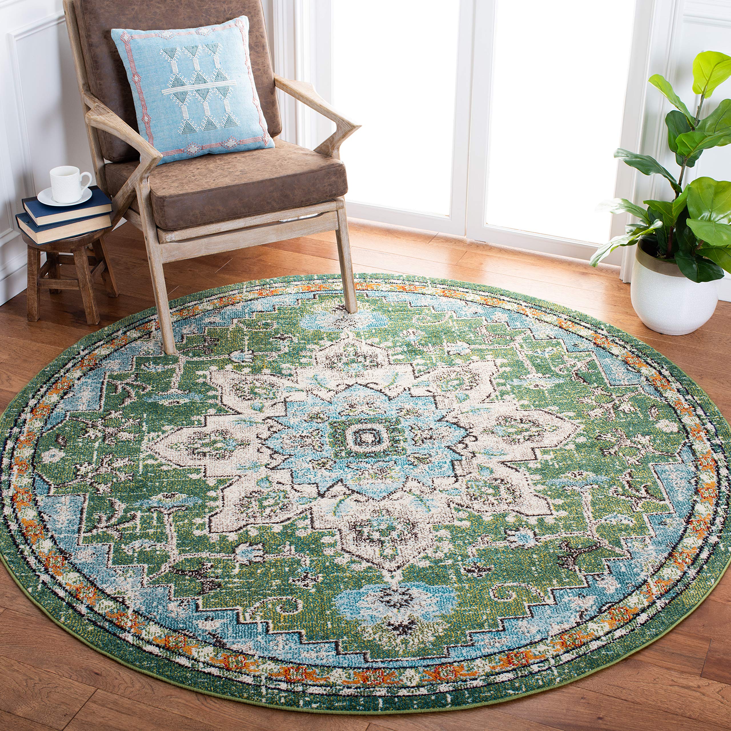 SAFAVIEH Madison Collection Area Rug - 2'2" x 4', Beige & Orange, Boho Chic Distressed Medallion Design, Non-Shedding & Easy to Clean, Ideal for Living Room, Bedroom, Dining Space (MAD473E)