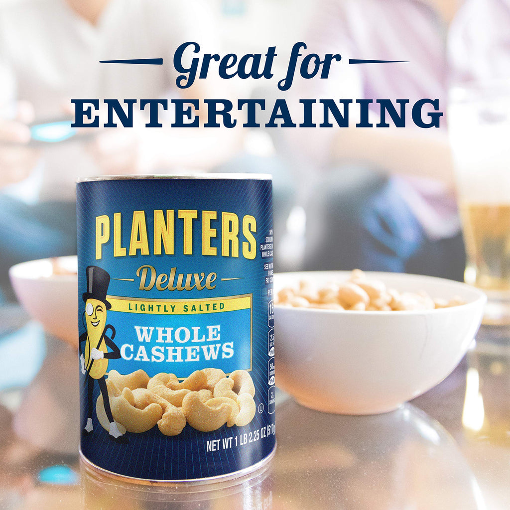 PLANTERS Deluxe Lightly Salted Whole Cashews, 18.25 oz. Resealable Container - Lightly Salted Cashews & Lightly Salted Nuts - Snacks for Adults & Kids - Vegan Snacks, Kosher