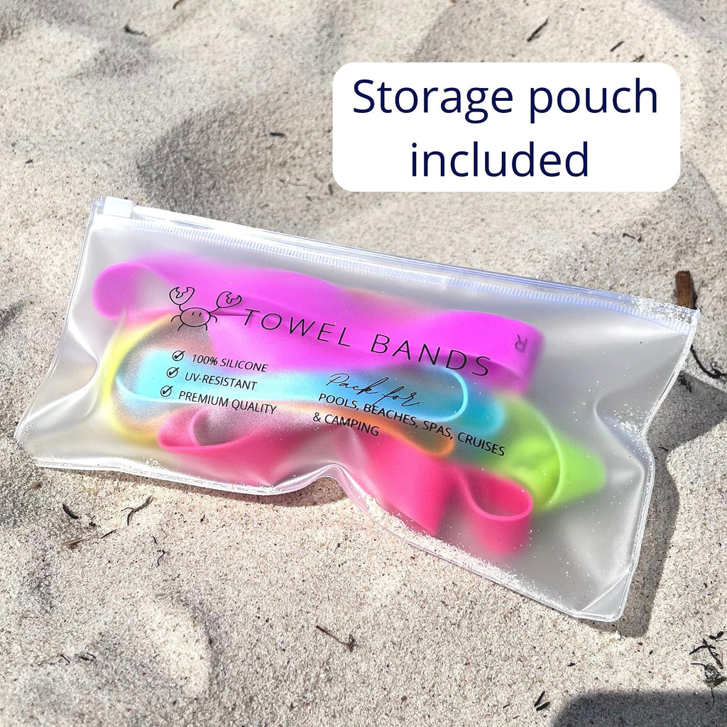 Towel Crabber Towel Bands (6-Pack), Beach Pool & Cruise Chairs, Extra Durable, Cruise Ship & Beach Essentials, Alternative to Beach Towel Clips (3 Regular + 3 Glow in The Dark)