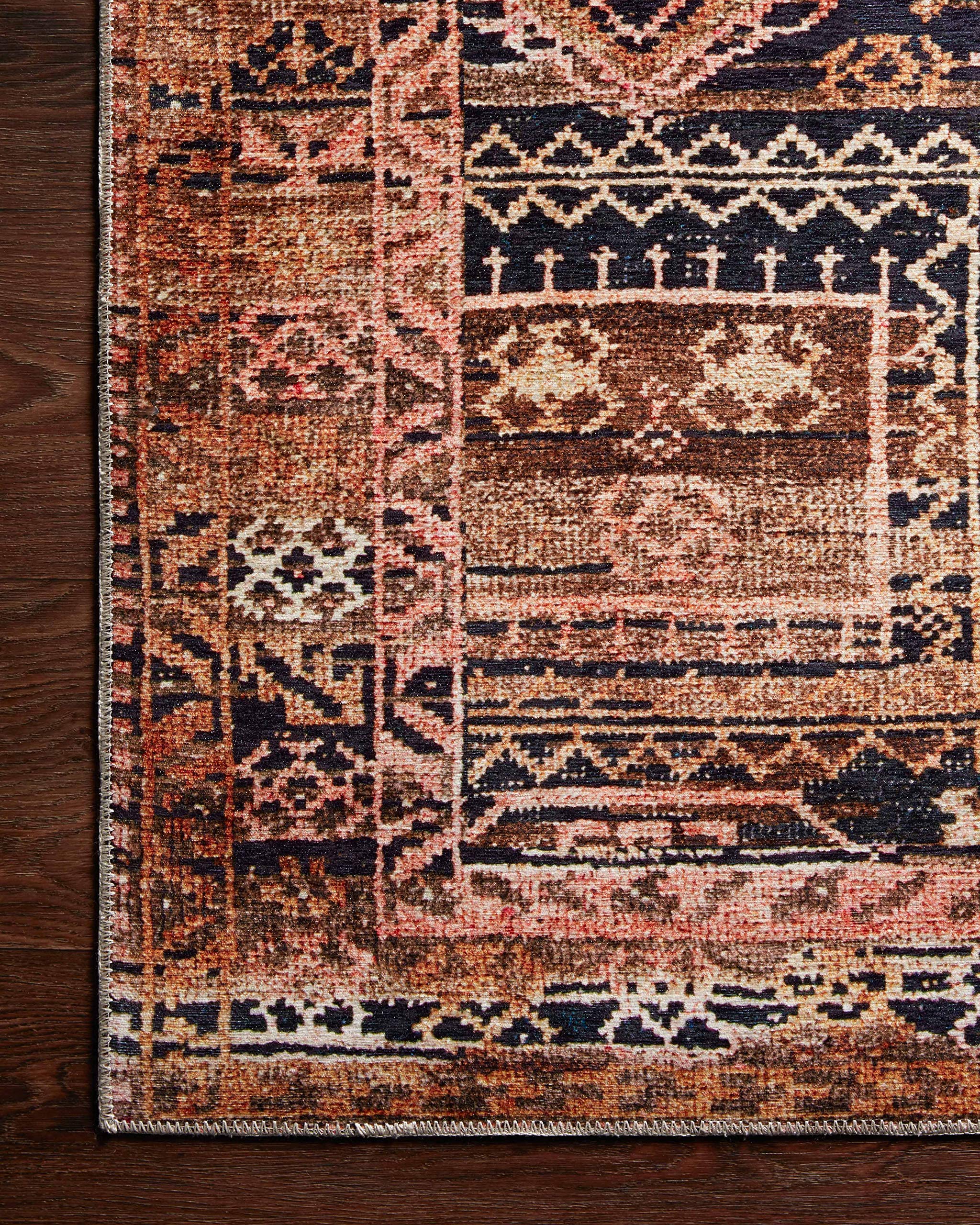 Loloi Layla Collection LAY-07 Blue/Tangerine 2'-3" x 3'-9" .13" Thick Accent Rug, Soft, Durable, Vintage Inspired, Distressed, Low Pile, Non-Shedding, Easy Clean, Printed, Living Room Rug
