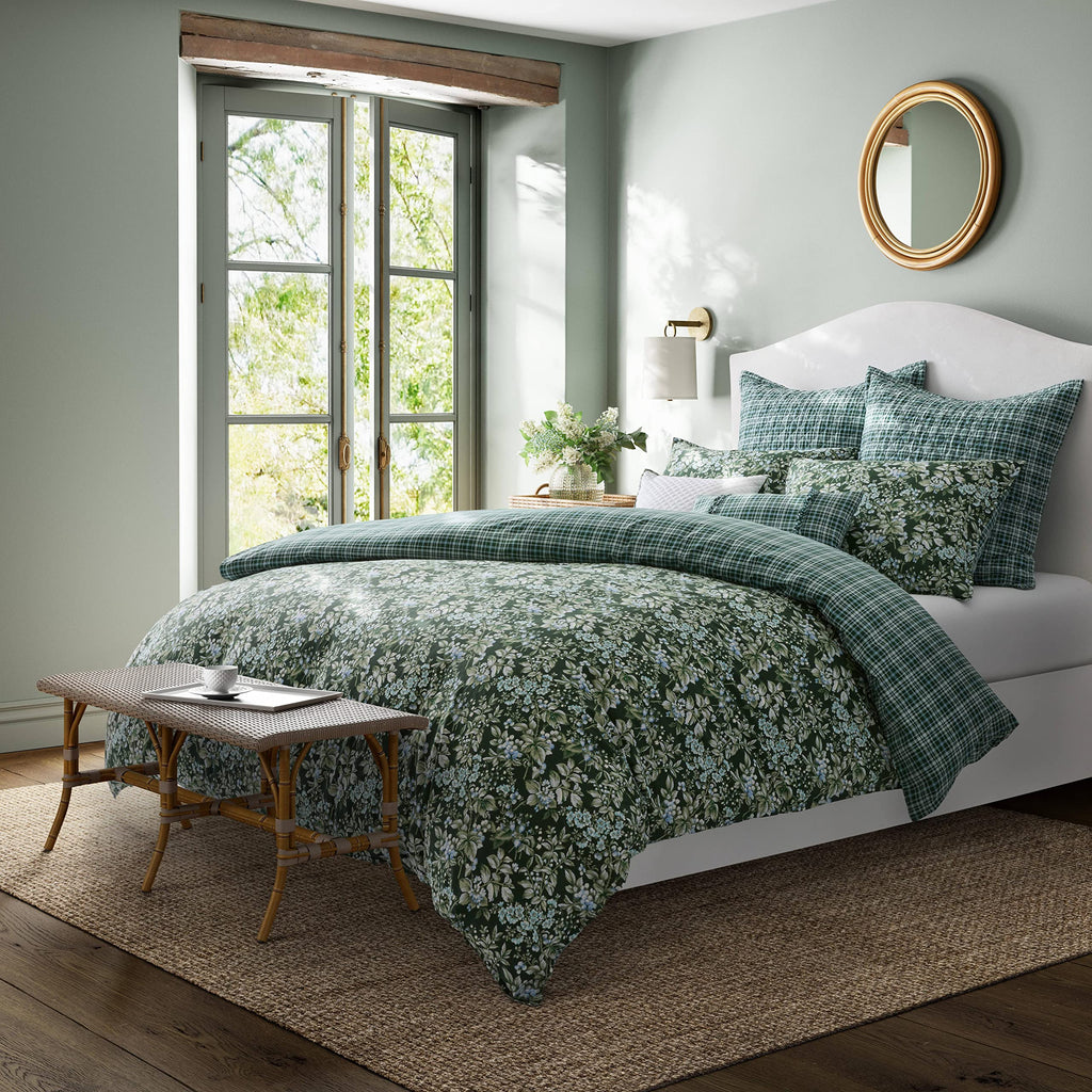 Laura Ashley - Duvet Set, Super Soft & Cozy Bedding, Includes Matching Shams & Bonus Throw Pillow Covers, Coquette Room Decor (Hope Patchwork Blue, Twin)