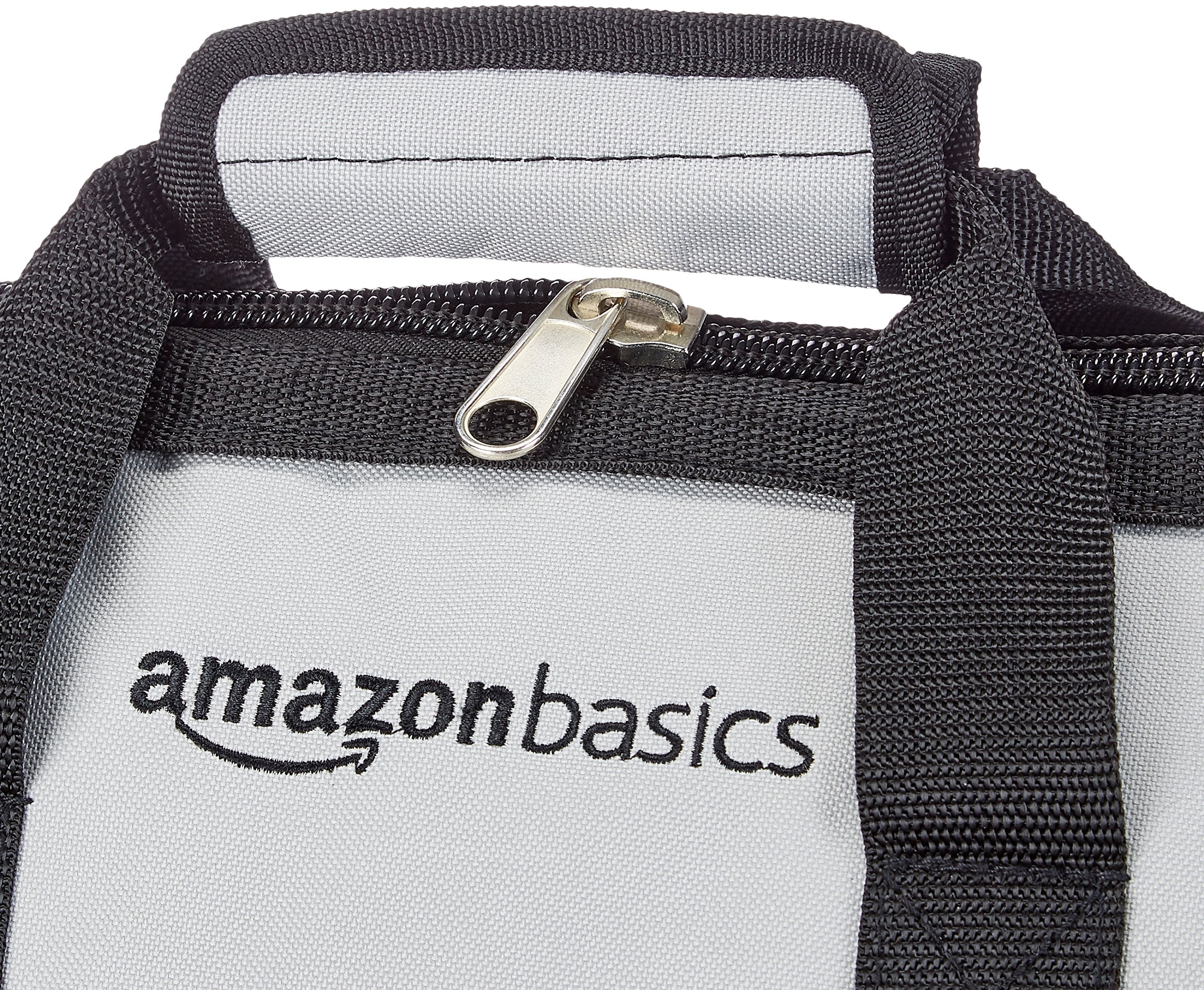 Amazon Basics Durable Wear-Resistant Tool Storage Bag with Adjustable Shoulder Strap, Portable Tool Organizer, 16 Pockets, 12 in, Black & Gray