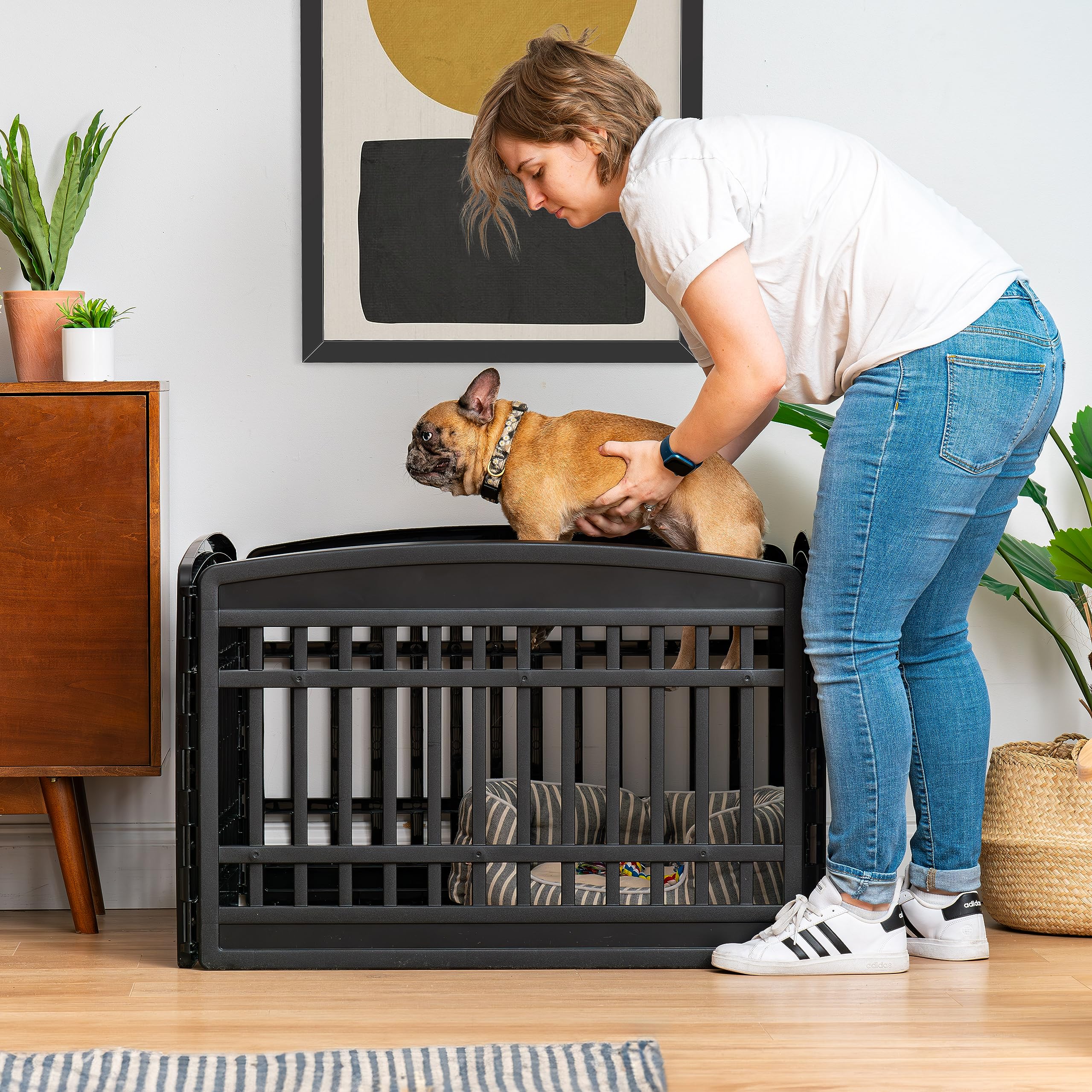 IRIS USA Dog Playpen 24" 4-Panel Puppy Playpen, 35 x 35 x 24, Dog Playpen, Dog Play Pen Indoors, Pet Fence, Puppies/Small Dogs, Black