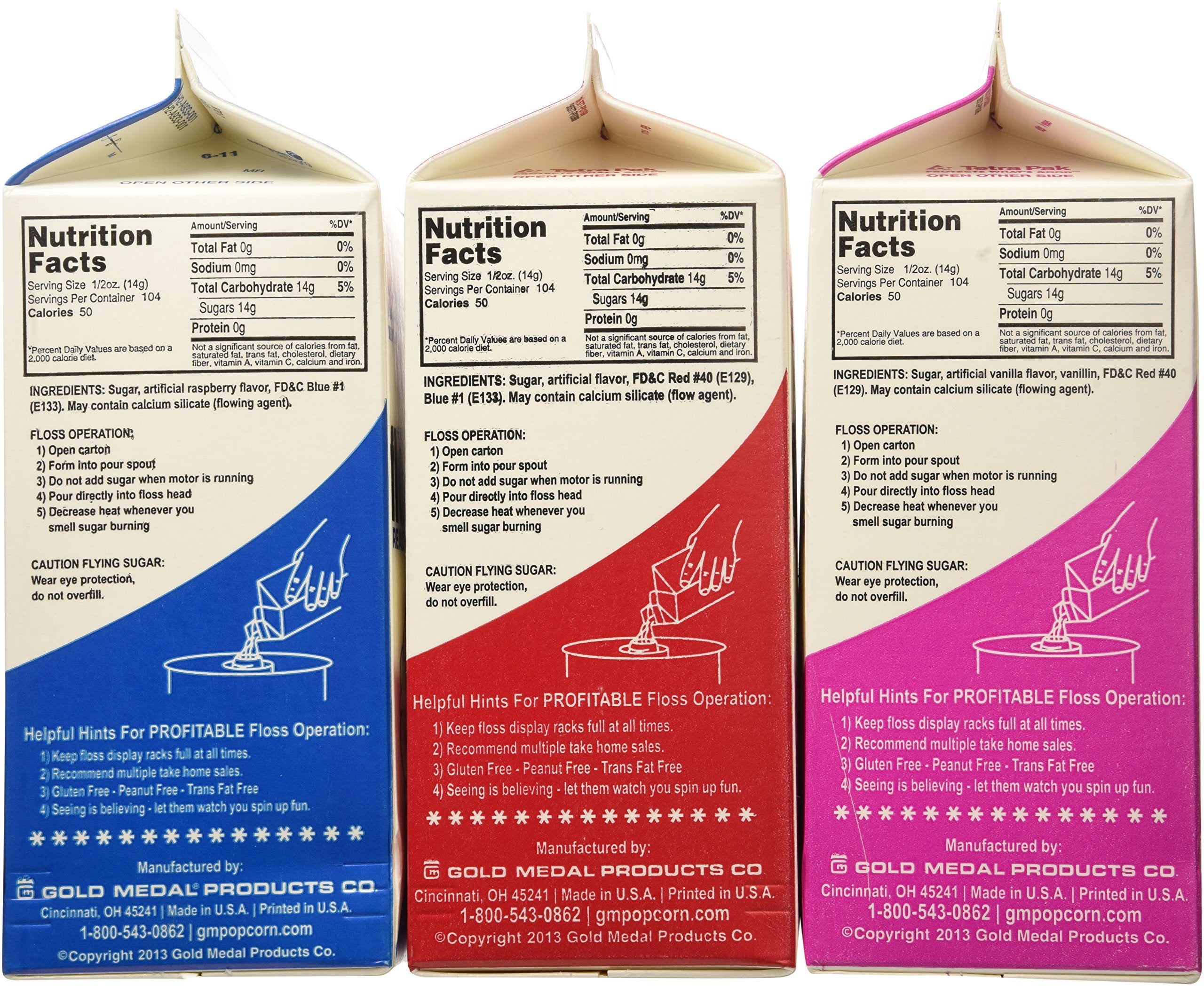 Cotton Candy Floss Sugar-Blue Raspberry, Pink Vanilla & Grape-1/2 Gallon-three Pack