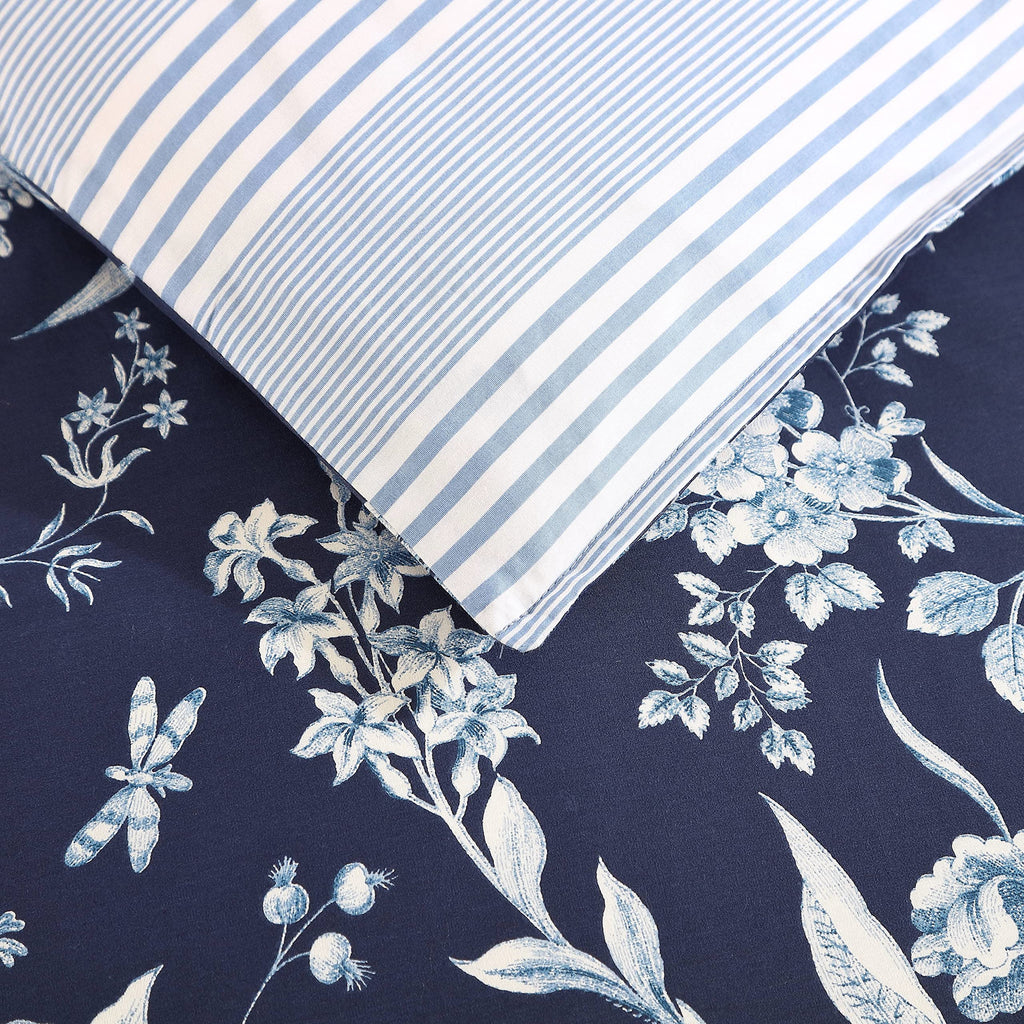Laura Ashley - Duvet Set, Super Soft & Cozy Bedding, Includes Matching Shams & Bonus Throw Pillow Covers, Coquette Room Decor (Hope Patchwork Blue, Twin)