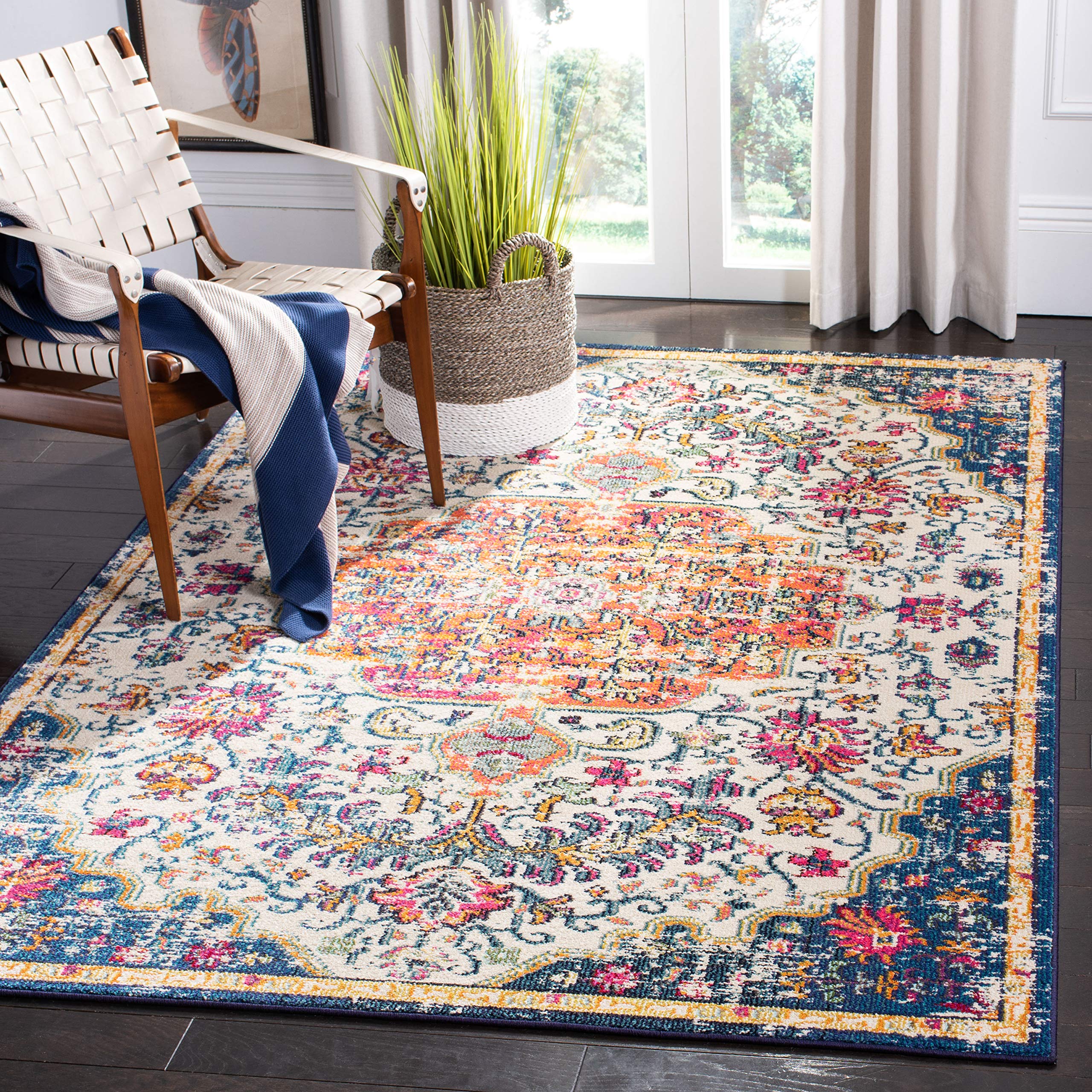 SAFAVIEH Madison Collection Accent Rug - 2'2" x 4', Beige & Black, Medallion Distressed Design, Non-Shedding & Easy Care, Ideal for High Traffic Areas in Entryway, Living Room, Bedroom (MAD447B)