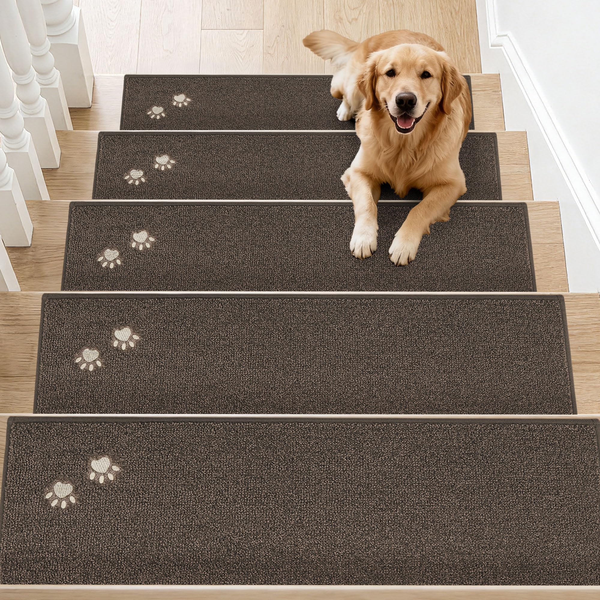 BEQHAUSE Stair Treads for Wooden Steps 28inX9in, Non Slip Carpet Stair Treads Indoor Stair Runners Machine Washable, Soft Stair Rugs Mat Surface Polyester TPE Backing, 4pcs, Beige