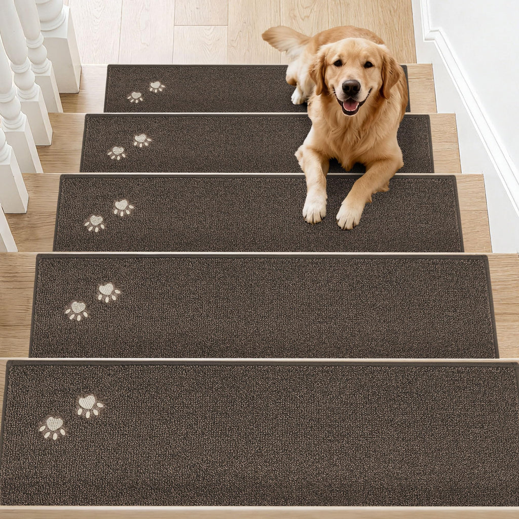 BEQHAUSE Stair Treads for Wooden Steps 28inX9in, Non Slip Carpet Stair Treads Indoor Stair Runners Machine Washable, Soft Stair Rugs Mat Surface Polyester TPE Backing, 4pcs, Beige
