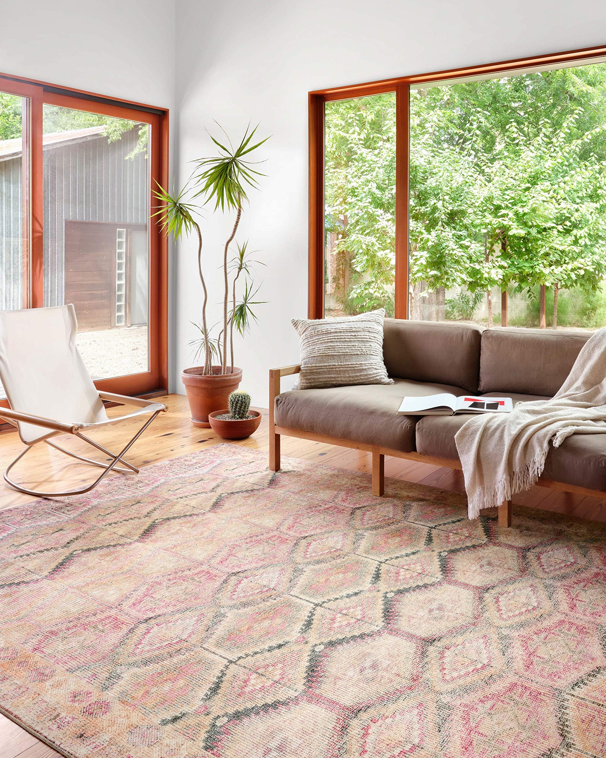 Loloi Layla Collection LAY-07 Blue/Tangerine 2'-3" x 3'-9" .13" Thick Accent Rug, Soft, Durable, Vintage Inspired, Distressed, Low Pile, Non-Shedding, Easy Clean, Printed, Living Room Rug