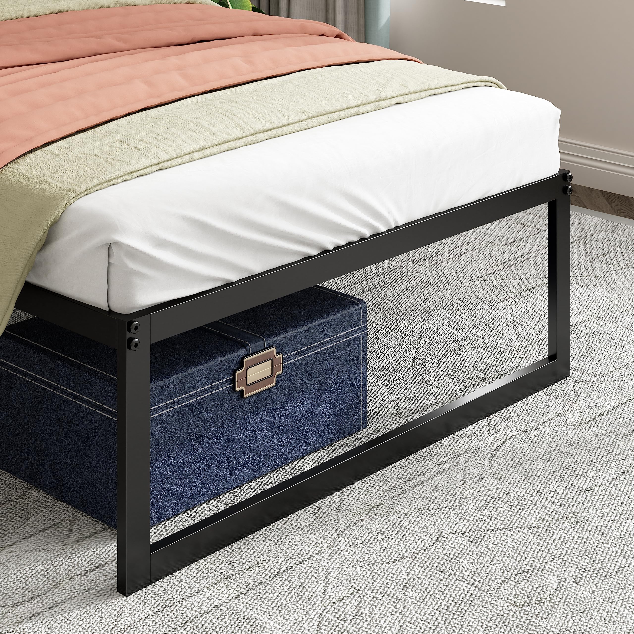 Zinus ABEL 14 Inch Platform Bed Frame, Steel Slat Support, Easy Assembly, No Box Spring Needed, Eco Friendly WonderBox(TM) Packaging, Black, Twin