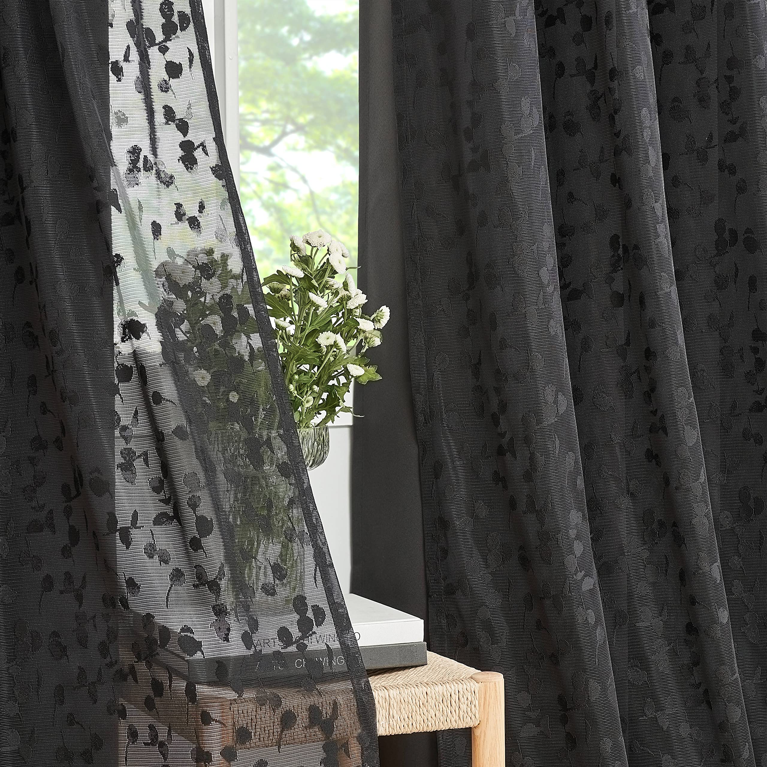 Jubilantex Full Blackout Curtains + Leaf Sheer Window Panels, Beige Mix and Match Style Double Layer Window Treatment Sets for Bedroom Living Room, 4 Panels 52" W x 63" L, Beige and White
