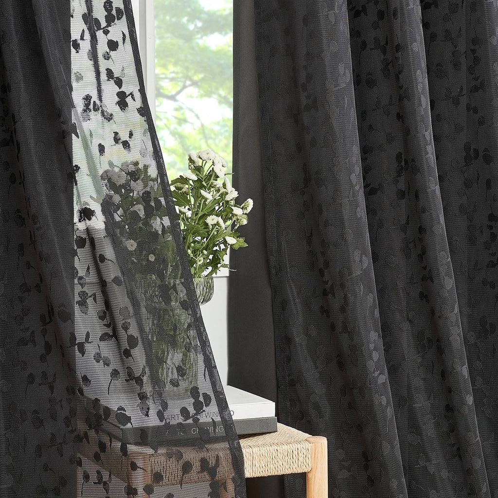 Jubilantex Full Blackout Curtains + Leaf Sheer Window Panels, Beige Mix and Match Style Double Layer Window Treatment Sets for Bedroom Living Room, 4 Panels 52" W x 63" L, Beige and White