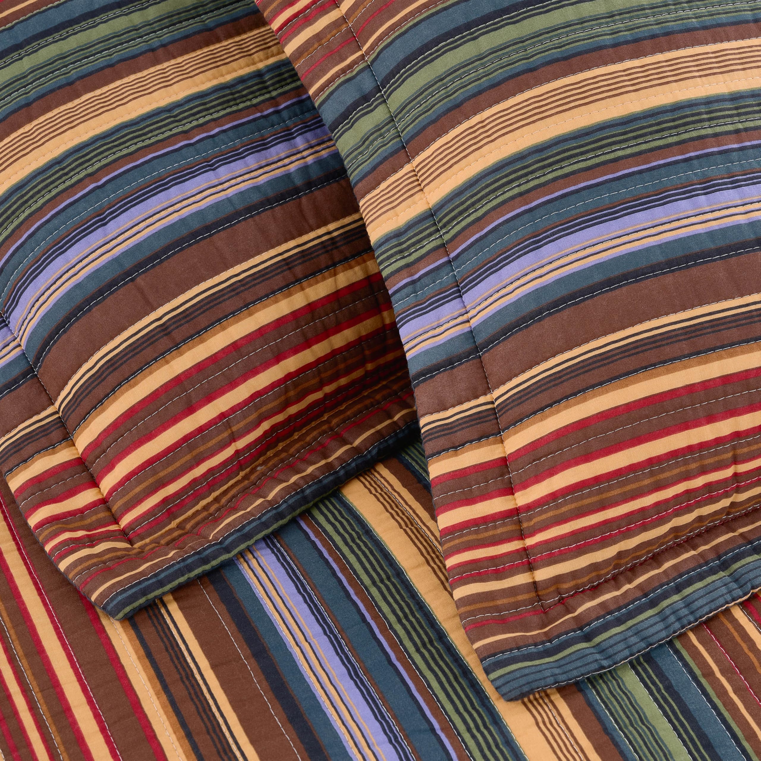 Chezmoi Collection Avery Striped Cotton Quilt Set Twin Size, 2-Piece Soft Pre-Washed 100% Cotton Quilt, Multi-Color Brown
