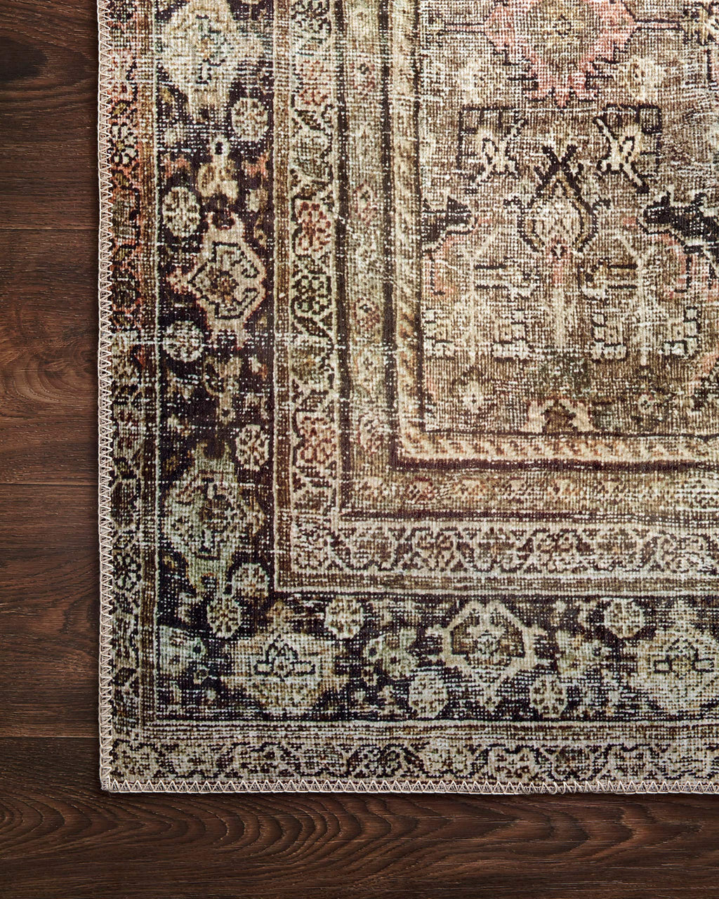 Loloi Layla Collection LAY-07 Blue/Tangerine 2'-3" x 3'-9" .13" Thick Accent Rug, Soft, Durable, Vintage Inspired, Distressed, Low Pile, Non-Shedding, Easy Clean, Printed, Living Room Rug