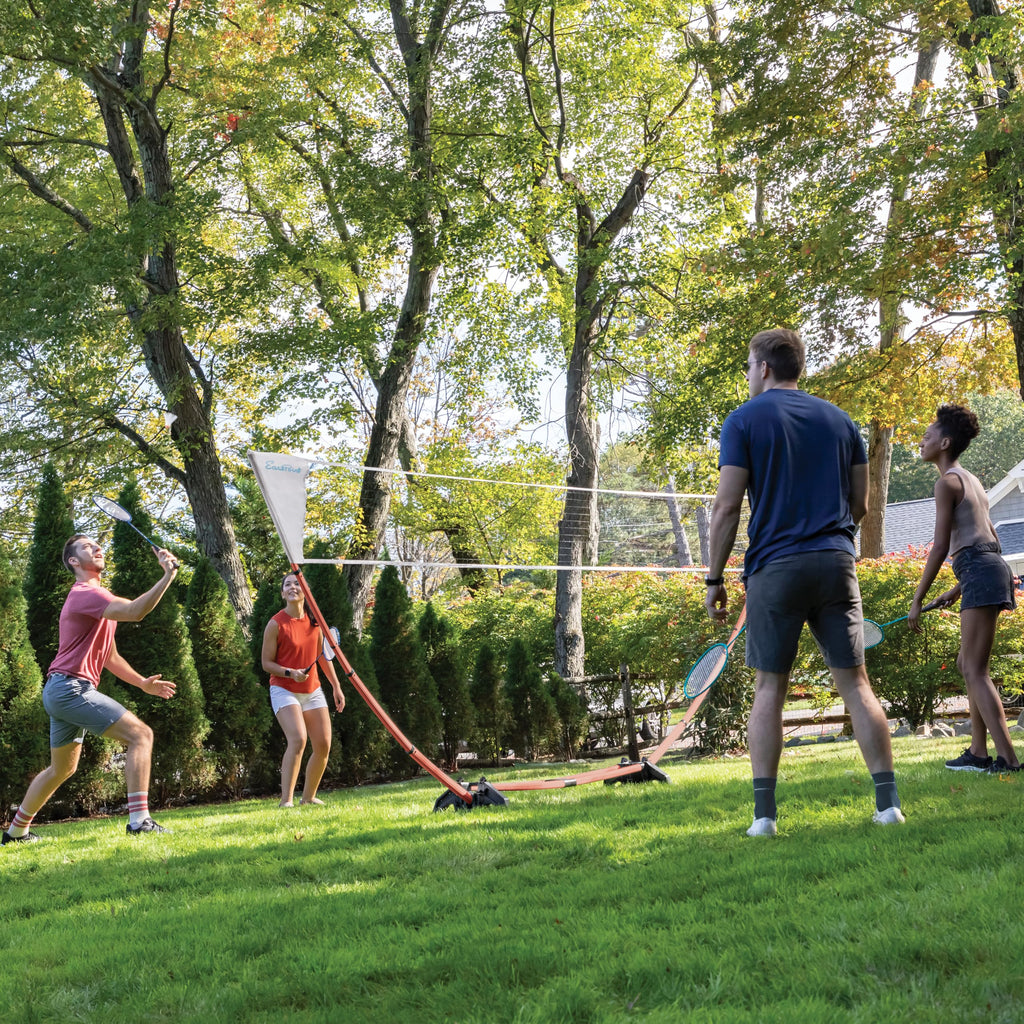 EastPoint Easy Setup Badminton Set - 15 ft Net, 4 Rackets, 2 Shuttlecocks - Quick Setup Net for Backyard Games - Steel Shaft Badminton Rackets for Family Games - Durable Shuttlecocks for Outdoors