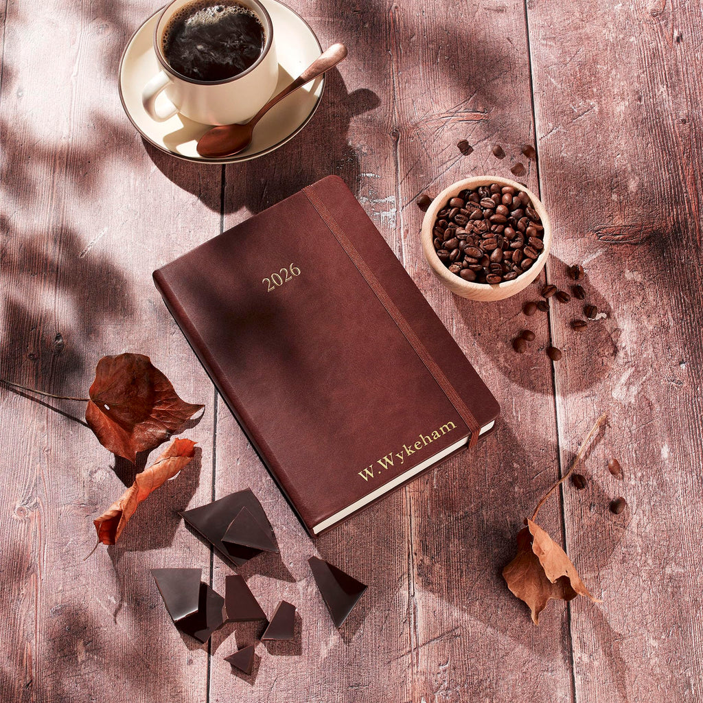 Wykeham's Executive 2026 Daily Journal Planner – US Public Holidays & Format – Customization Available (Brown, 6" x 4.5")