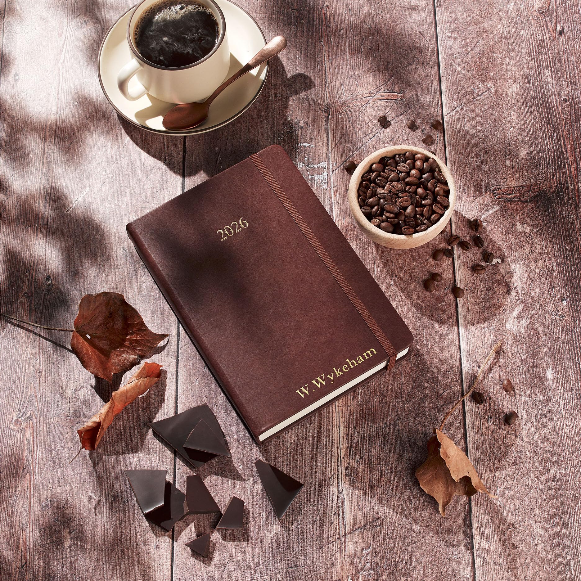 Wykeham's Executive 2026 Daily Journal Planner – US Public Holidays & Format – Customization Available (Brown, 6" x 4.5")