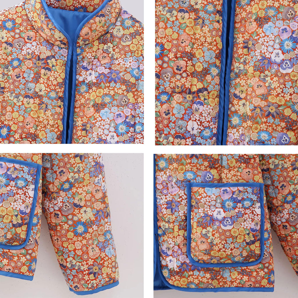 Omoone Women's Cropped Quilted Jacket Floral Printed LightWeight Padded Puffer Cardigan Coat Outwear