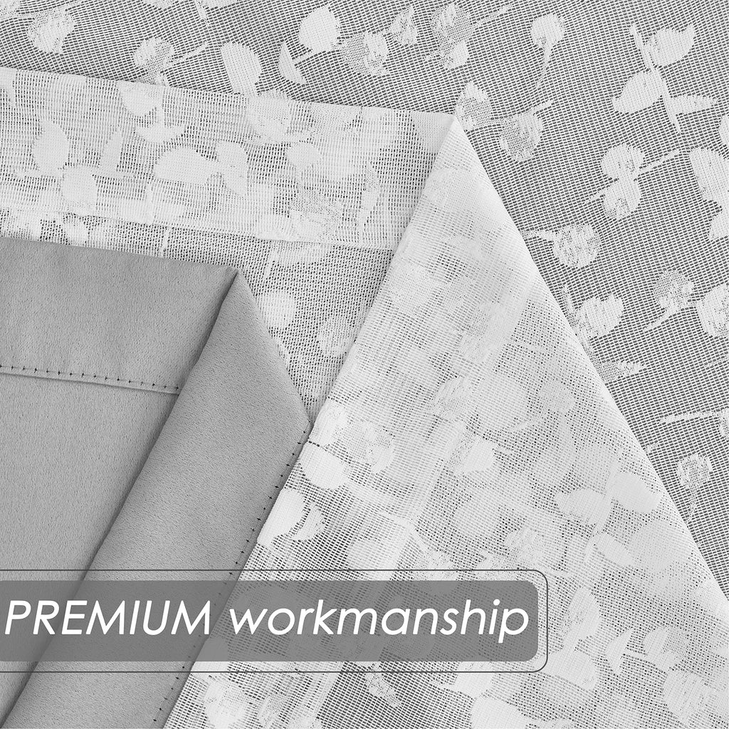 Jubilantex Full Blackout Curtains + Leaf Sheer Window Panels, Beige Mix and Match Style Double Layer Window Treatment Sets for Bedroom Living Room, 4 Panels 52" W x 63" L, Beige and White