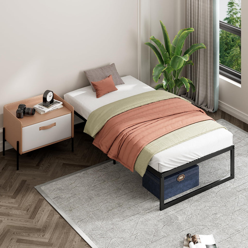 Zinus ABEL 14 Inch Platform Bed Frame, Steel Slat Support, Easy Assembly, No Box Spring Needed, Eco Friendly WonderBox(TM) Packaging, Black, Twin