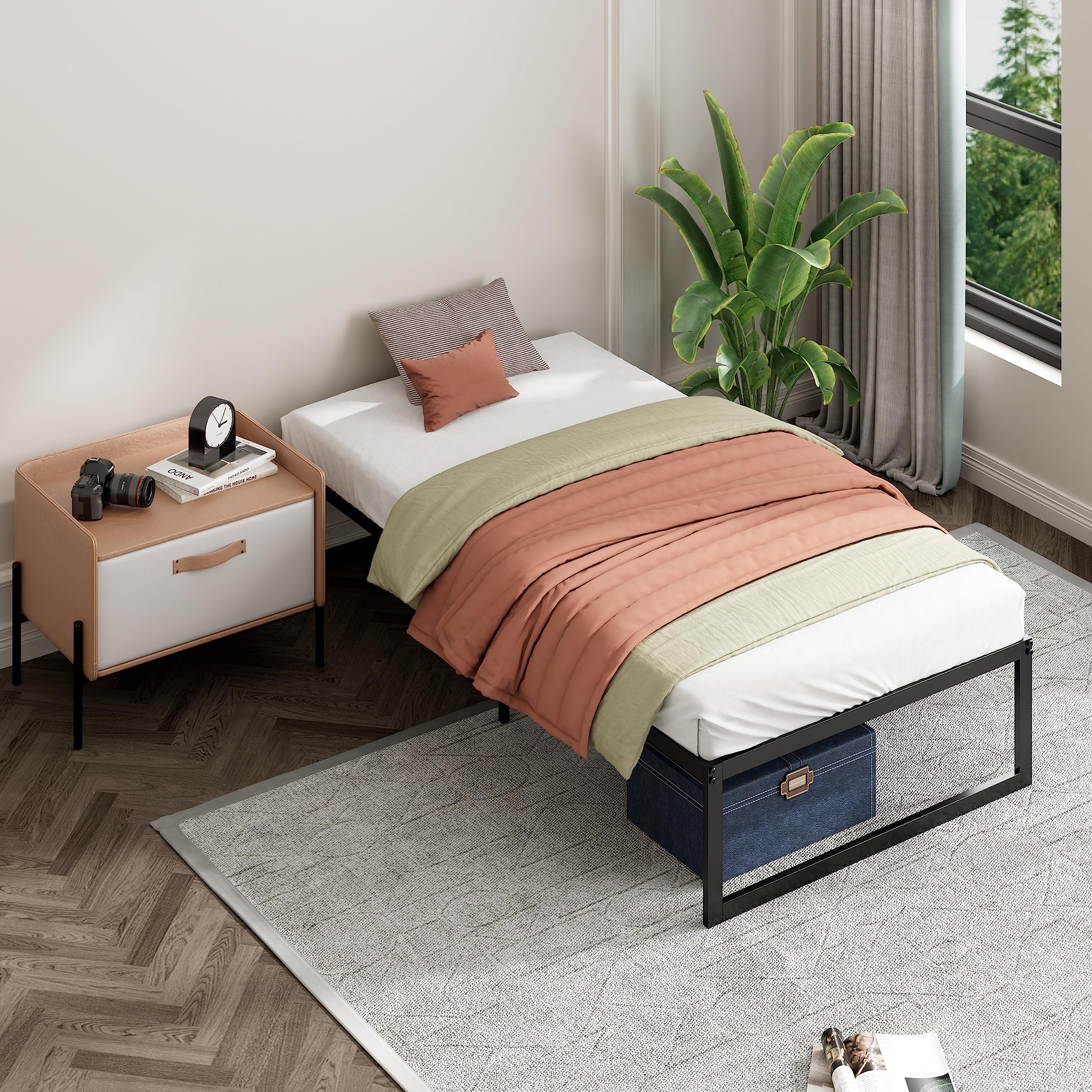 Zinus ABEL 14 Inch Platform Bed Frame, Steel Slat Support, Easy Assembly, No Box Spring Needed, Eco Friendly WonderBox(TM) Packaging, Black, Twin