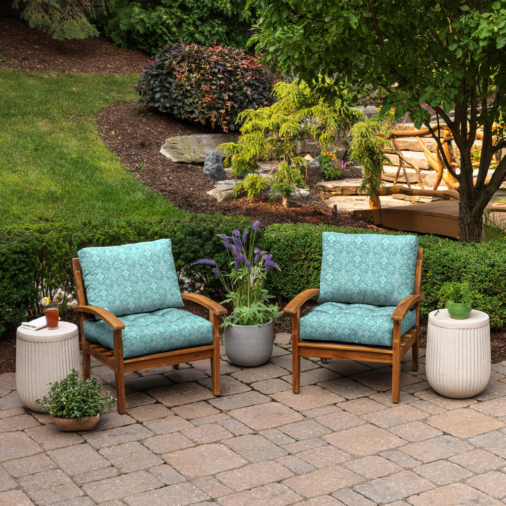 Arden Outdoor Plush Modern Tufted Blowfill Deep Seat Set, 24 x 24, Water Repellent, Fade Resistant, Deep Seat Bottom and Back Cushion for Chair and Sofa, Alana Tile