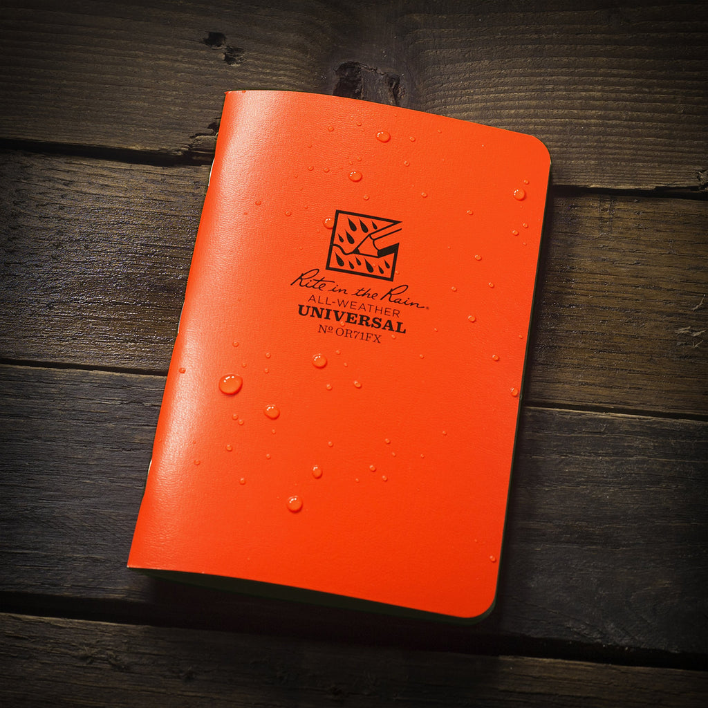 Rite In The Rain Weatherproof Stapled Notebook, 4.625" x 7", Black Cover, Universal Pattern, 3 Pack (No. 771FX)