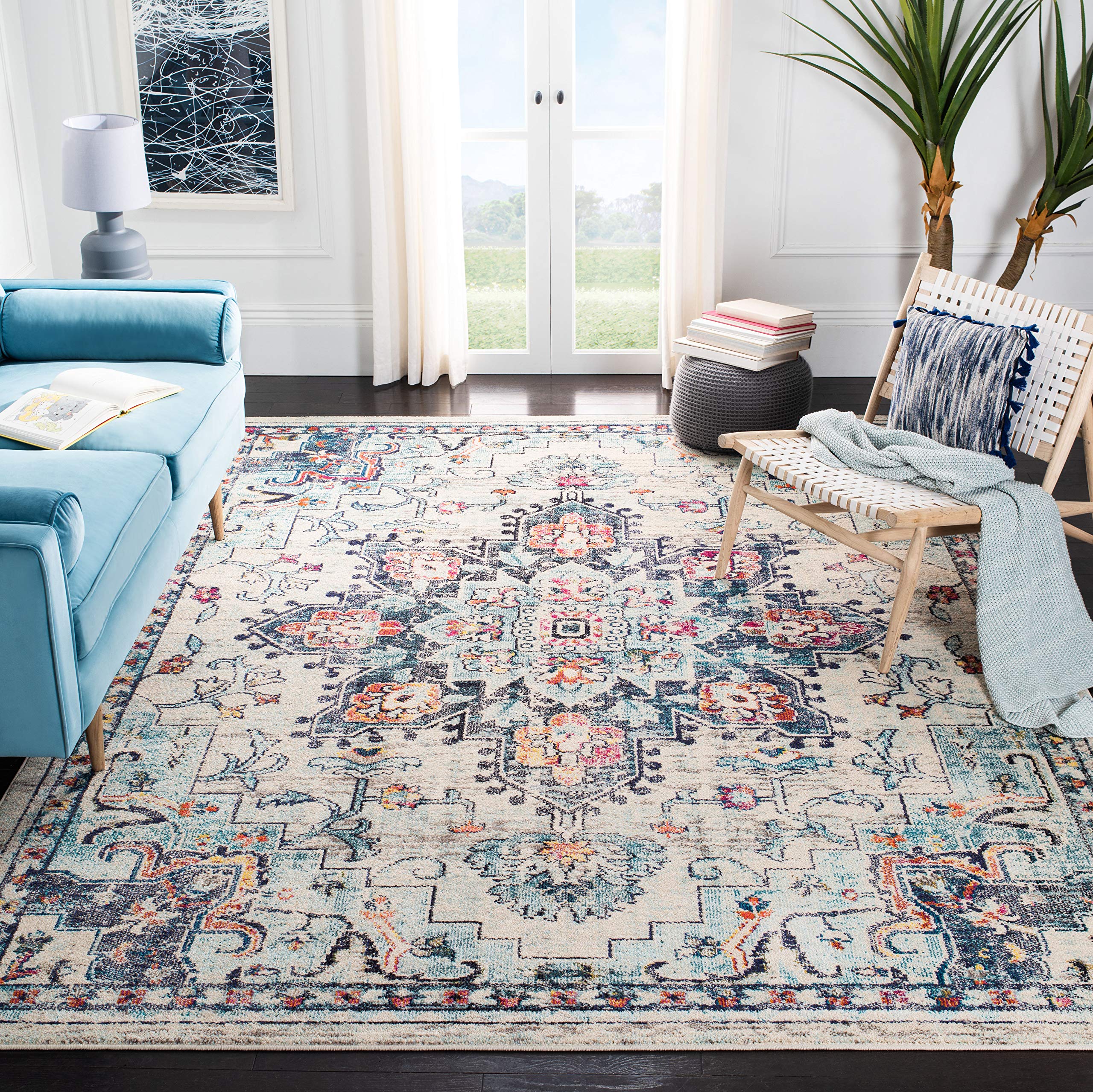 SAFAVIEH Madison Collection Area Rug - 2'2" x 4', Beige & Orange, Boho Chic Distressed Medallion Design, Non-Shedding & Easy to Clean, Ideal for Living Room, Bedroom, Dining Space (MAD473E)