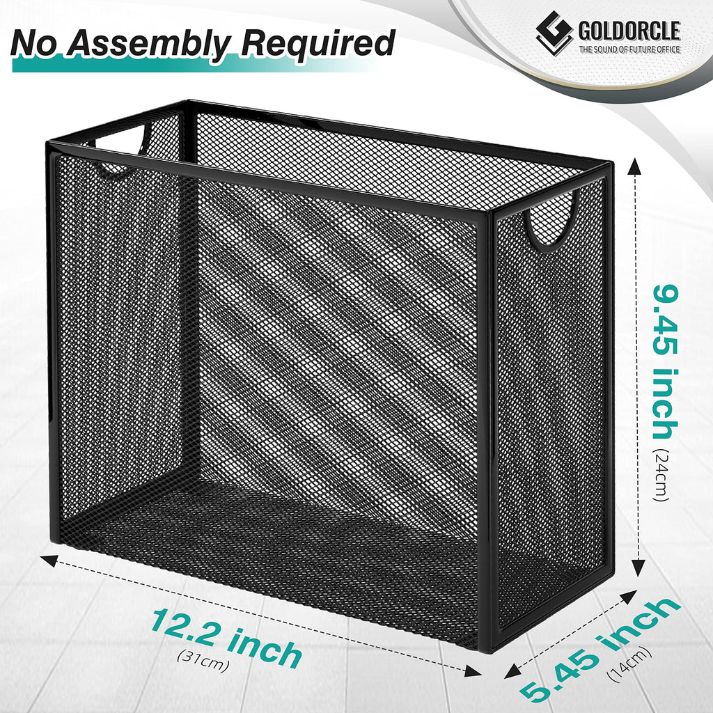 Hanging File Organizer, Letter-Size File Holder Filing Box with 5 Hanging Folders, Metal Mesh Desk File Folder Storage(No Assembly Required) (Blue, with 5 Grey Folders)