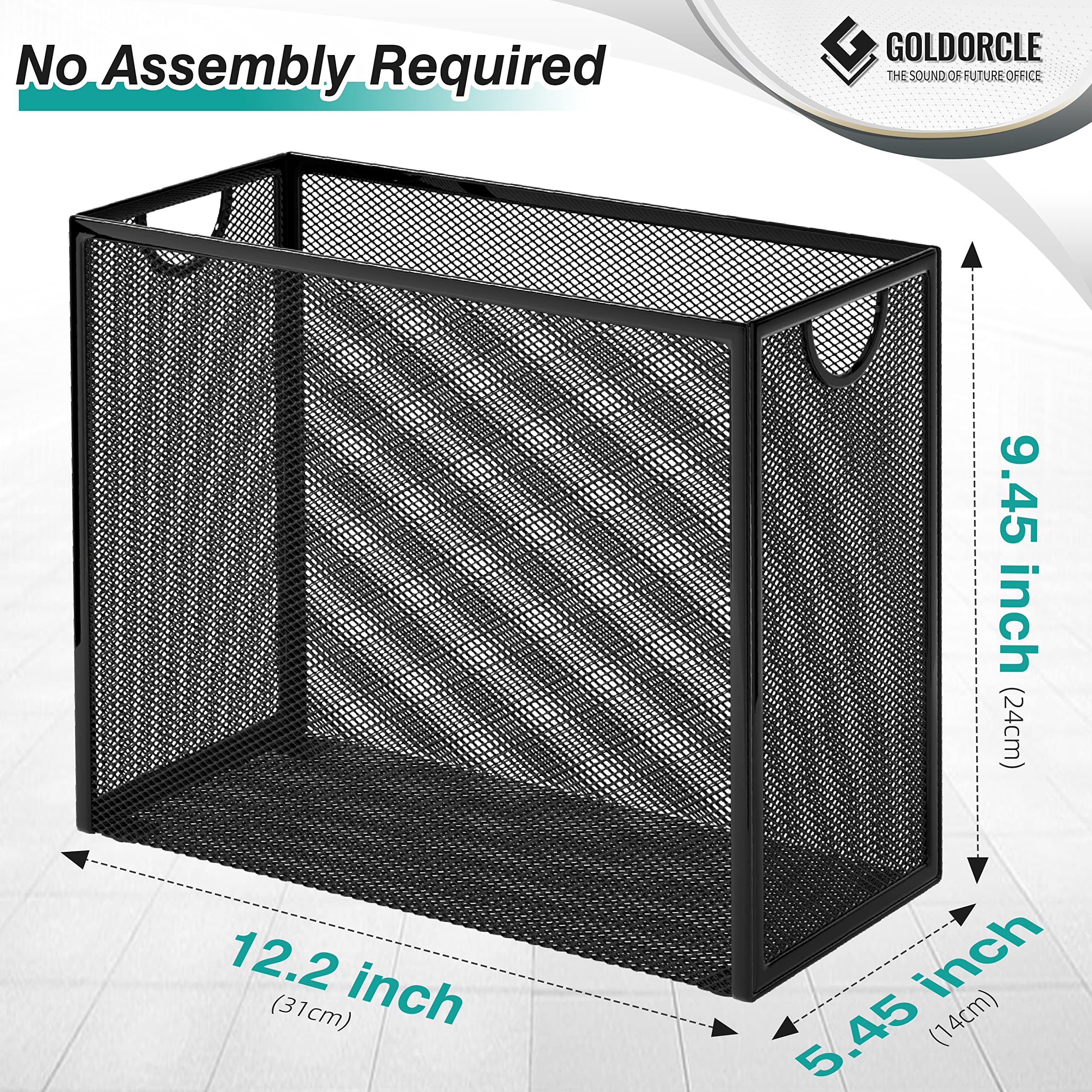 Hanging File Organizer, Letter-Size File Holder Filing Box with 5 Hanging Folders, Metal Mesh Desk File Folder Storage(No Assembly Required) (Blue, with 5 Grey Folders)