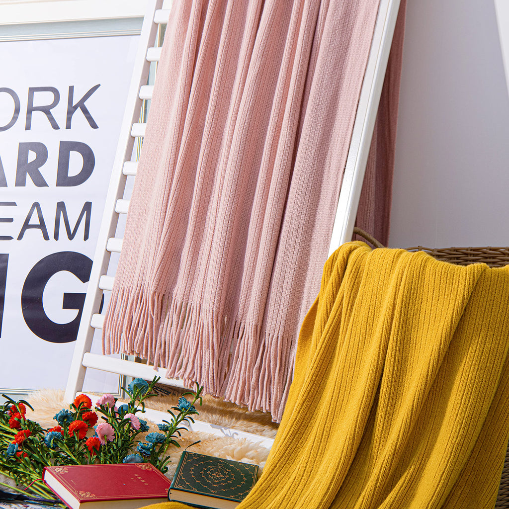 NTBAY Acrylic Knitted Throw Blanket, Lightweight and Soft Cozy Decorative Woven Blanket with Tassels for Travel, Couch, Bed, Sofa, 51x67 Inches, Grey Wave