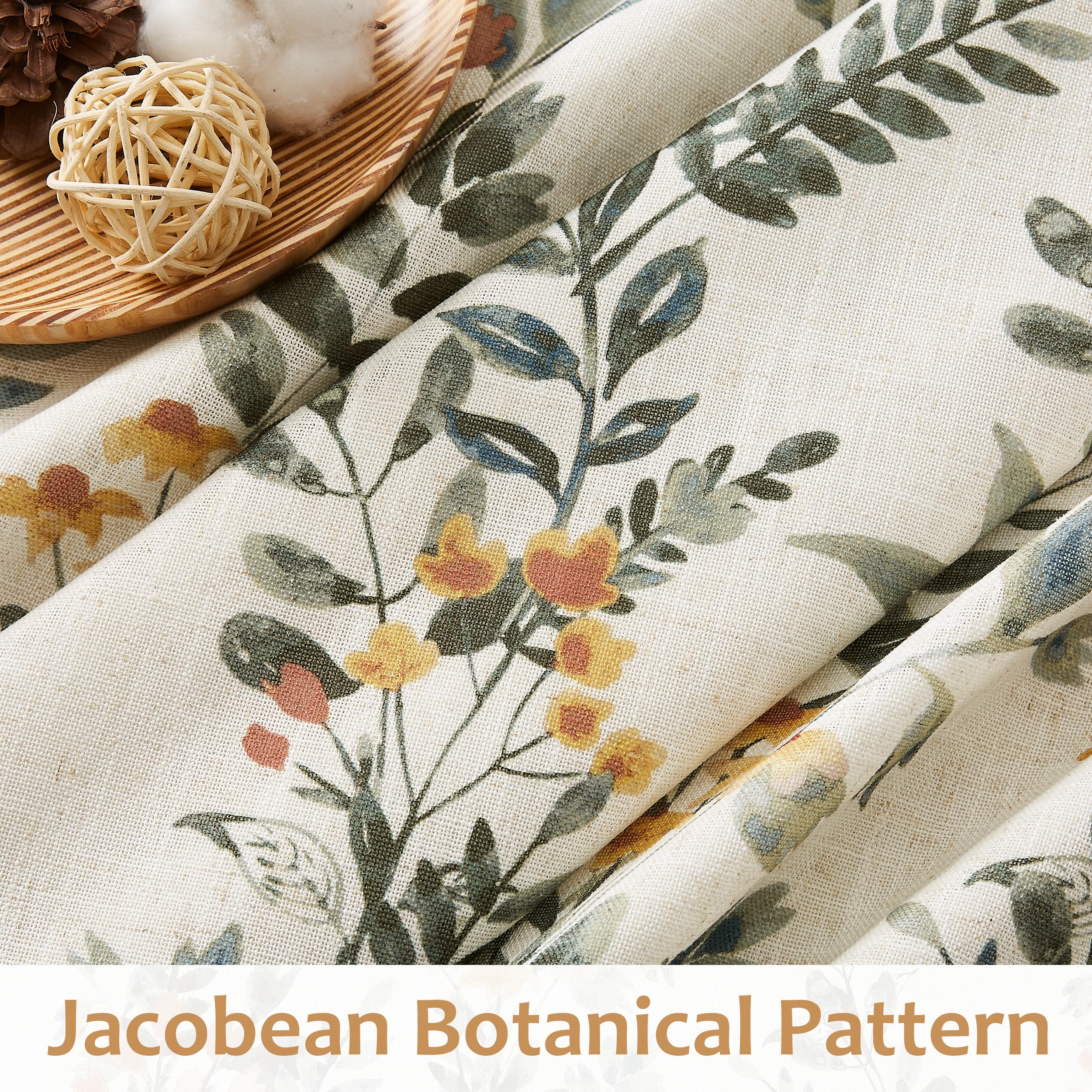 Kayne Studio Pinch Pleated Full Blackout Window Curtain Panels Botanical Floral Boho Leaf Print Country Farmhouse GreenYellow Room Darkening Thermal Insulated Window Treatment Bedroom,40"x84",2 Panels