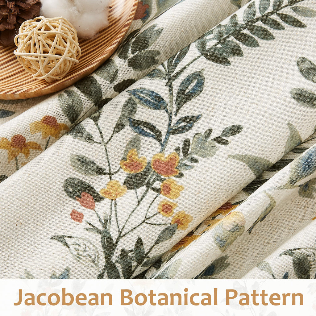 Kayne Studio Pinch Pleated Full Blackout Window Curtain Panels Botanical Floral Boho Leaf Print Country Farmhouse GreenYellow Room Darkening Thermal Insulated Window Treatment Bedroom,40"x84",2 Panels