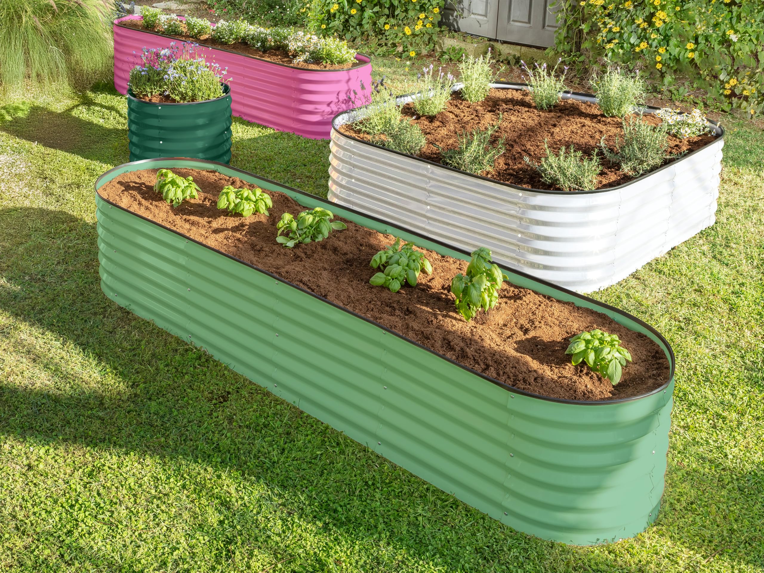 9-in-1 Galvanized Steel Raised Garden Bed // 8×2×1.5 ft Modular Planter for Gardening, Vegetables, Flowers // 18" Tall Metal Raised Garden Beds Outdoor (Dark Green) // Patented Design Planter Box