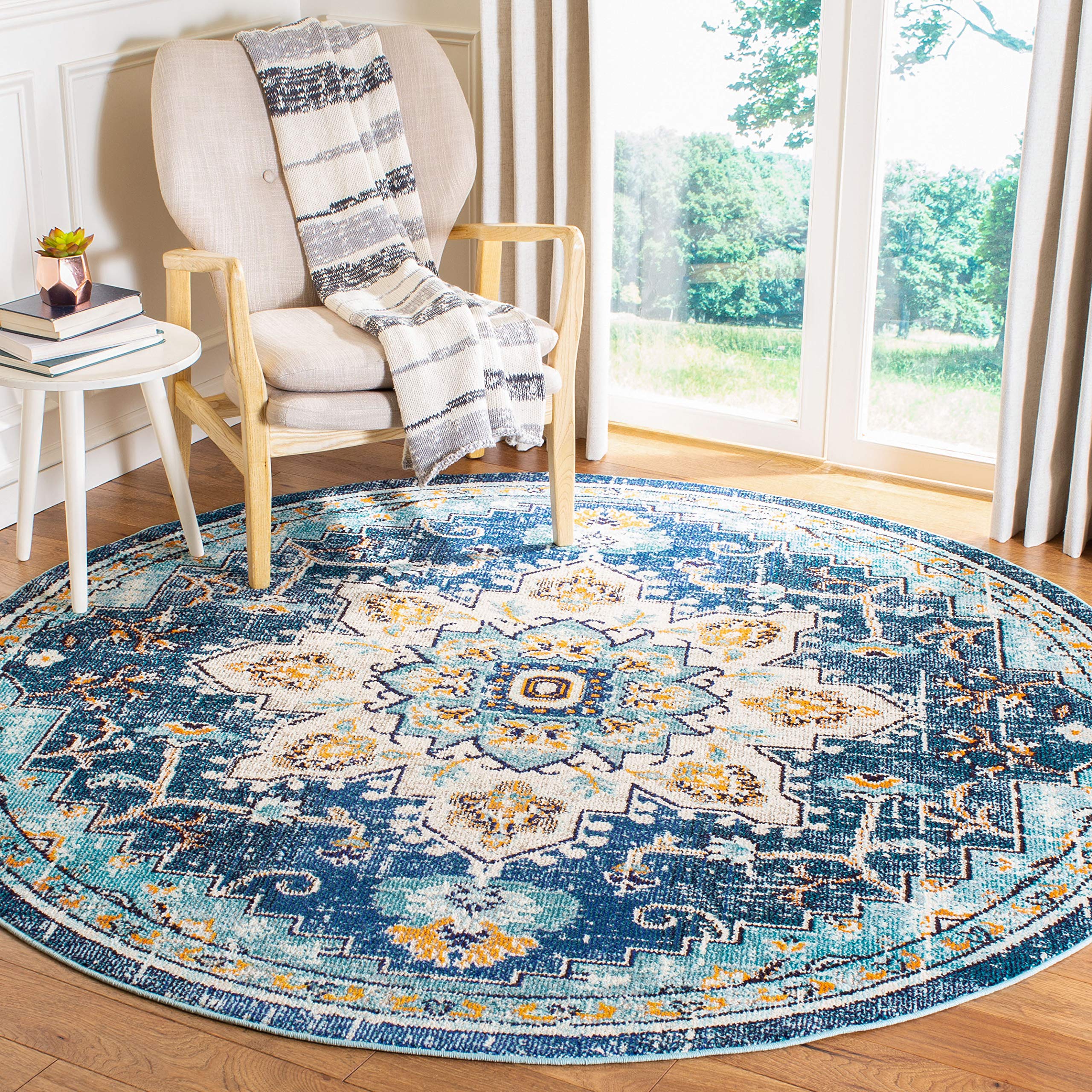 SAFAVIEH Madison Collection Area Rug - 2'2" x 4', Beige & Orange, Boho Chic Distressed Medallion Design, Non-Shedding & Easy to Clean, Ideal for Living Room, Bedroom, Dining Space (MAD473E)