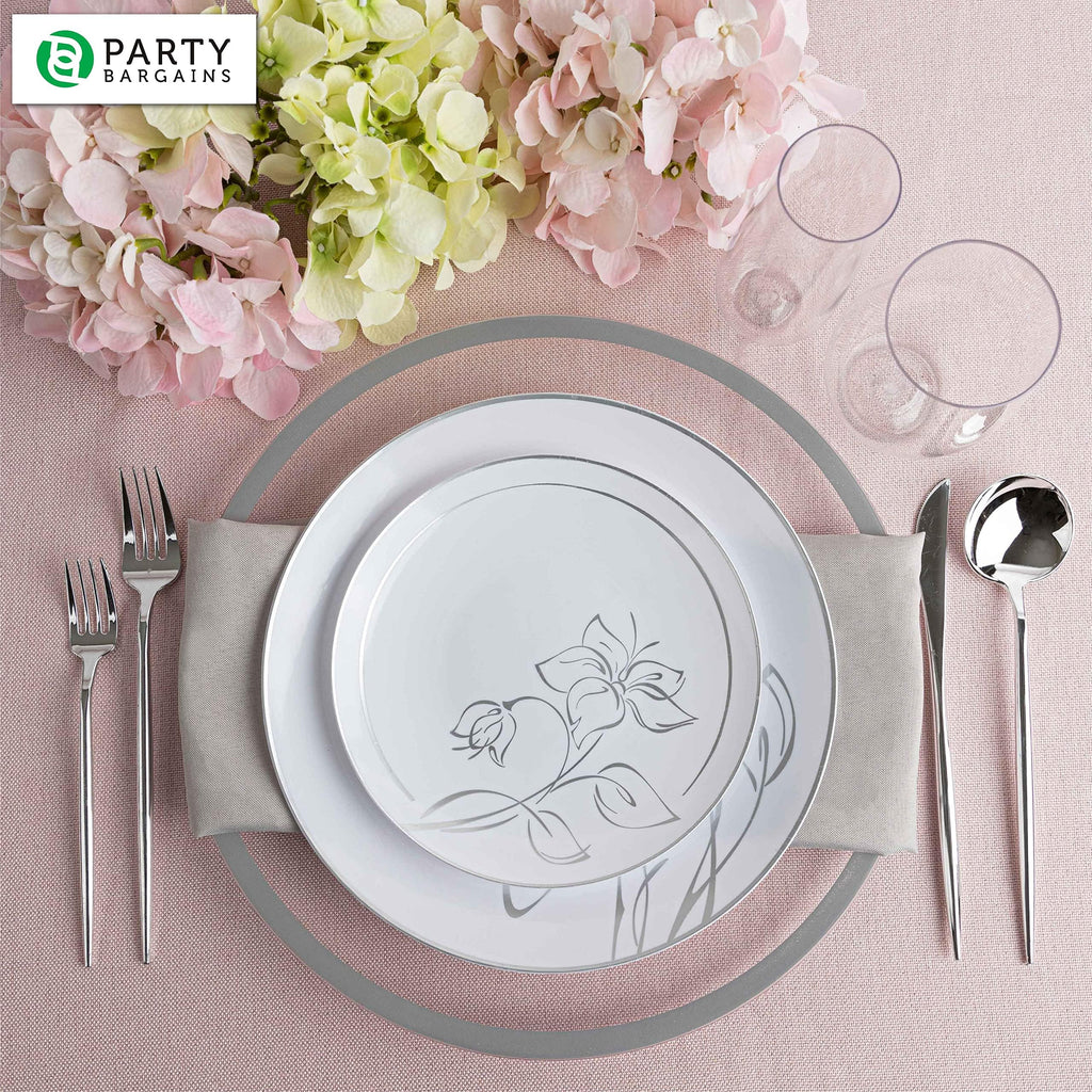 PARTY BARGAINS 13-Inch Charger Plates - 96 Pack, Clear Gold Rim, Heavy-Duty Disposable Chargers for Elegant Dining - Ideal for Weddings and Formal Events