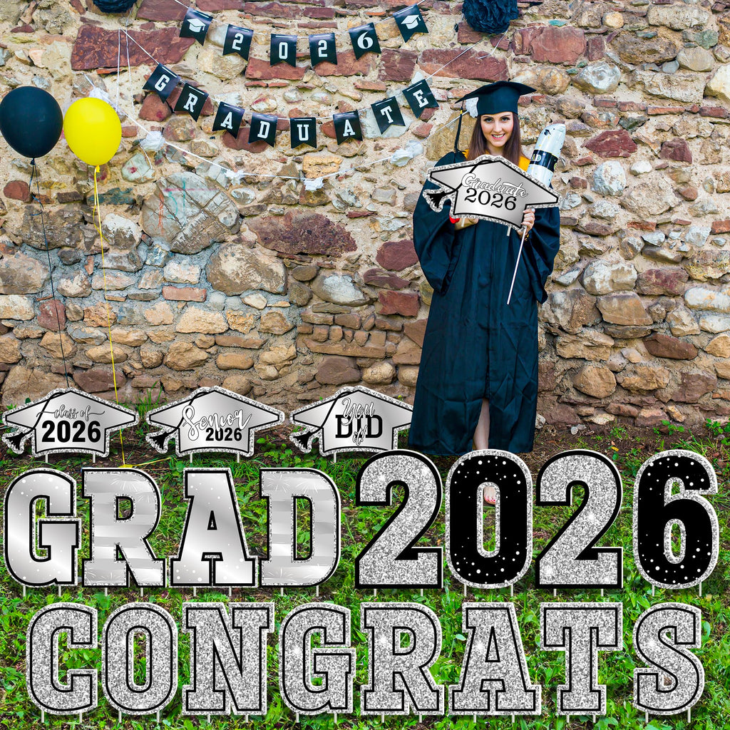 HOVACY 20 PCS Black Gold Graduation Yard Signs Class of 2026 | Black Gold 20 PCS, 40 Stakes, 11.57 x 16.14 in, Corrugated Plastic, Waterproof, Congrats Grad Sign, Graduation Sign