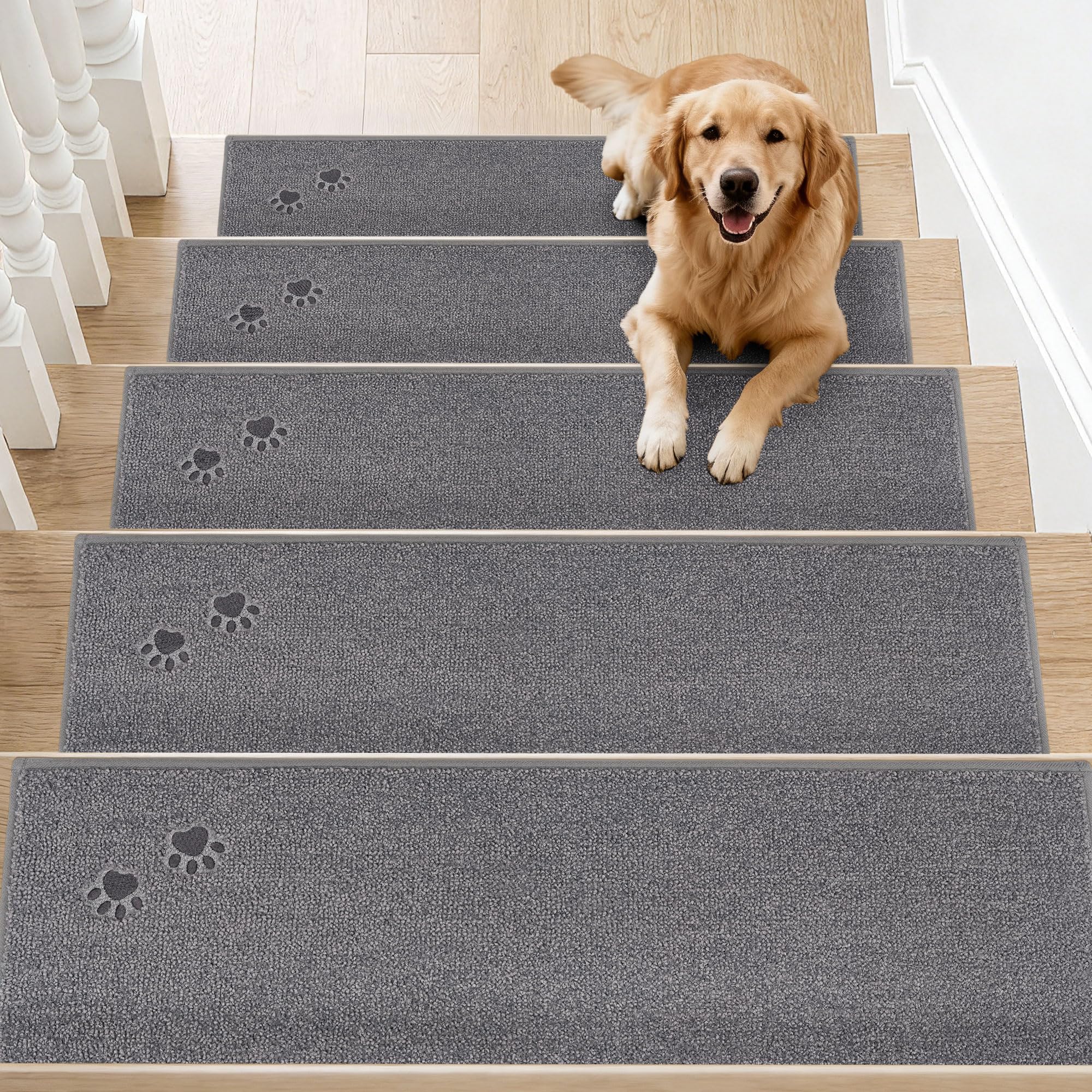 BEQHAUSE Stair Treads for Wooden Steps 28inX9in, Non Slip Carpet Stair Treads Indoor Stair Runners Machine Washable, Soft Stair Rugs Mat Surface Polyester TPE Backing, 4pcs, Beige