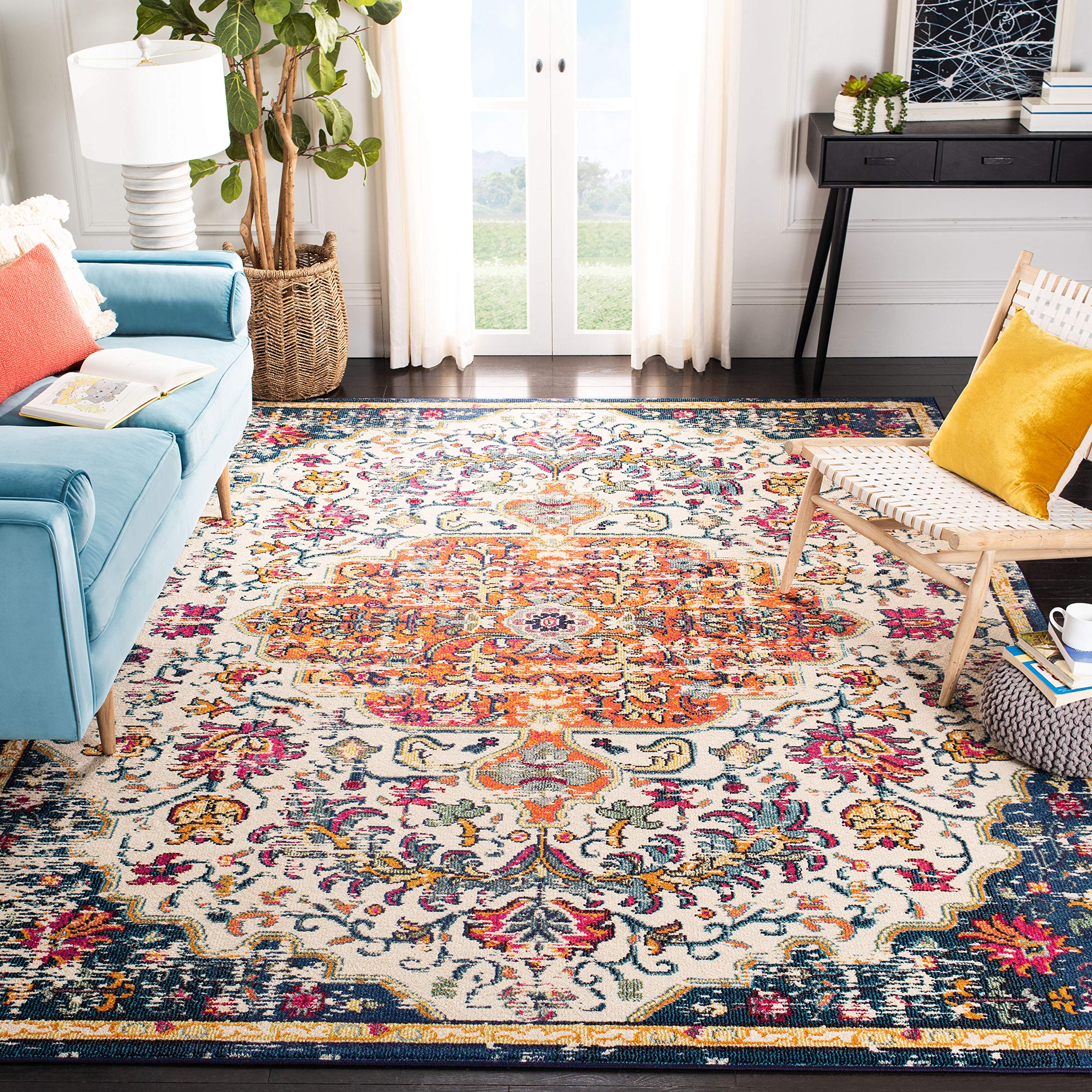 SAFAVIEH Madison Collection Accent Rug - 2'2" x 4', Beige & Black, Medallion Distressed Design, Non-Shedding & Easy Care, Ideal for High Traffic Areas in Entryway, Living Room, Bedroom (MAD447B)