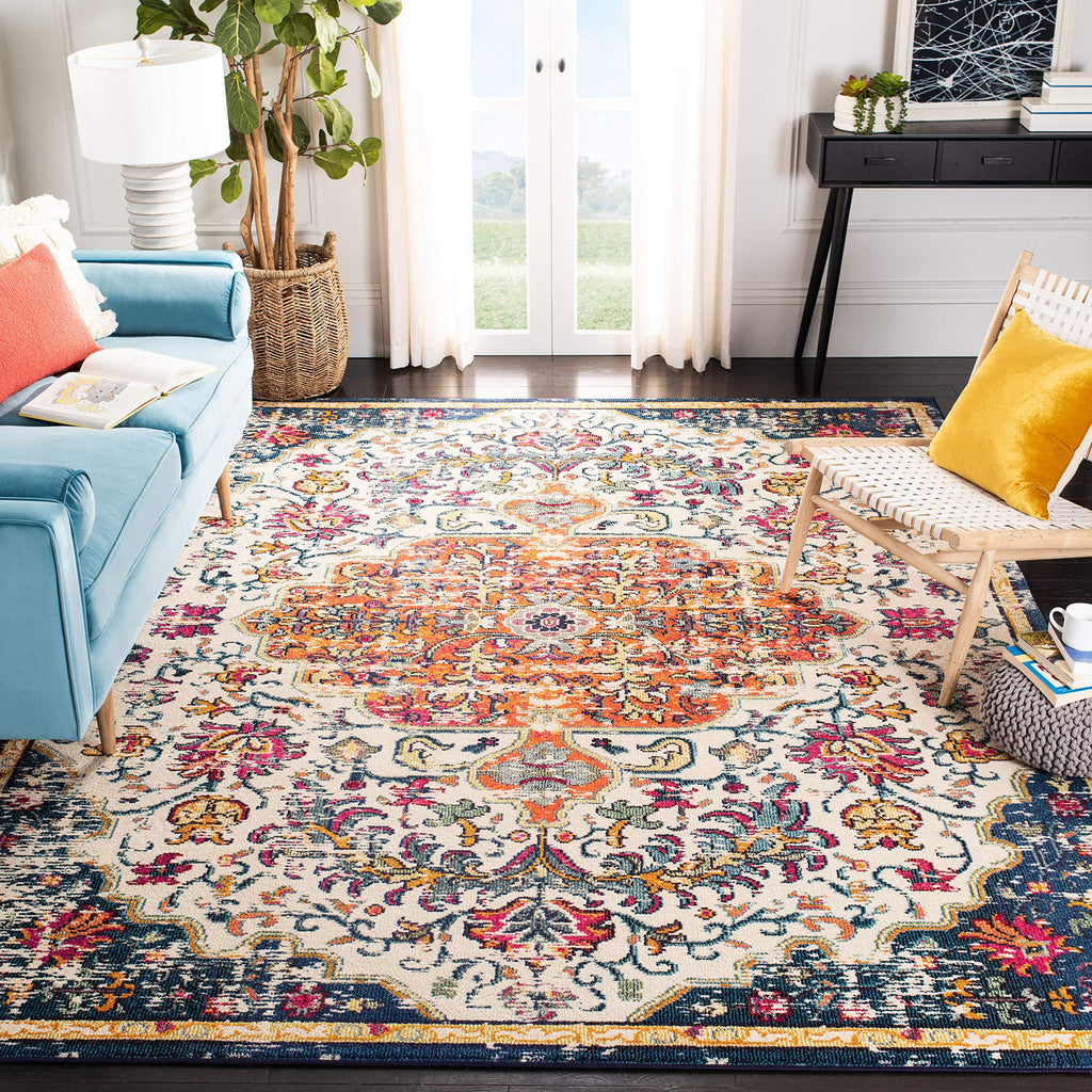 SAFAVIEH Madison Collection Accent Rug - 2'2" x 4', Beige & Black, Medallion Distressed Design, Non-Shedding & Easy Care, Ideal for High Traffic Areas in Entryway, Living Room, Bedroom (MAD447B)