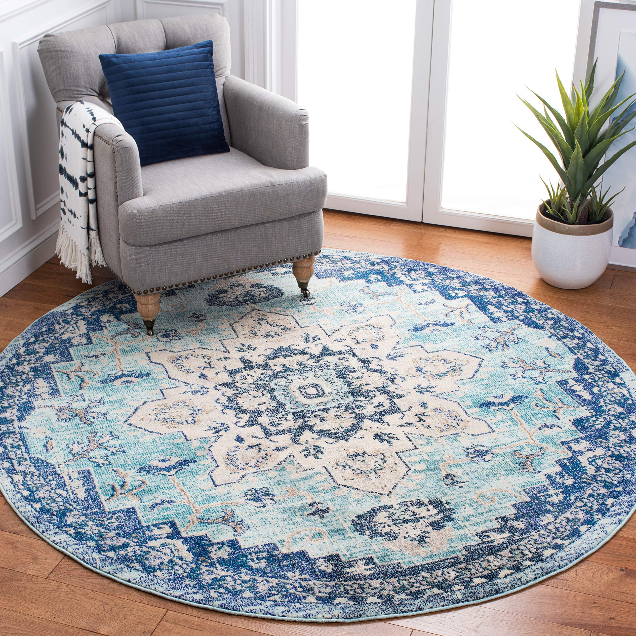 SAFAVIEH Madison Collection Area Rug - 2'2" x 4', Beige & Orange, Boho Chic Distressed Medallion Design, Non-Shedding & Easy to Clean, Ideal for Living Room, Bedroom, Dining Space (MAD473E)