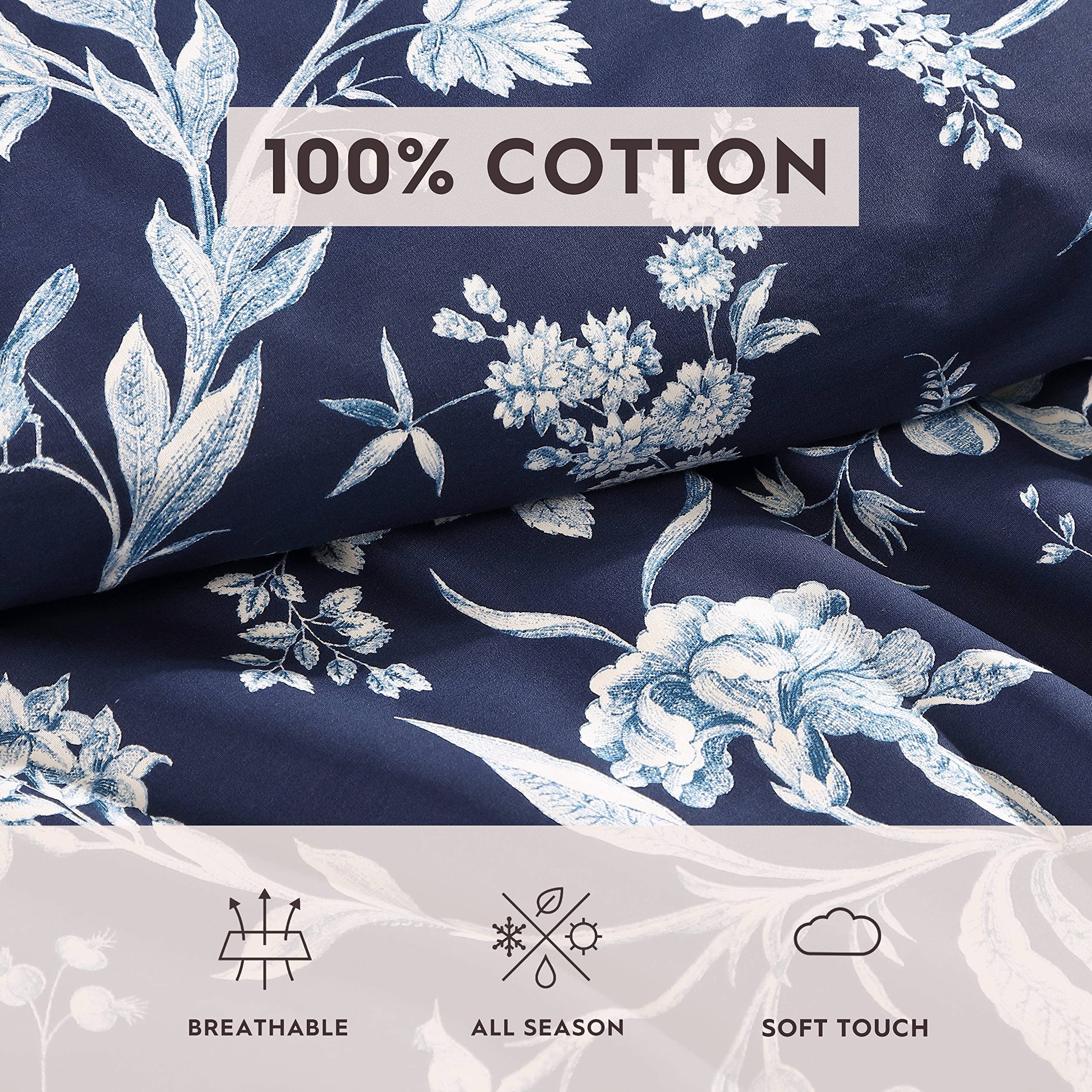 Laura Ashley - Duvet Set, Super Soft & Cozy Bedding, Includes Matching Shams & Bonus Throw Pillow Covers, Coquette Room Decor (Hope Patchwork Blue, Twin)
