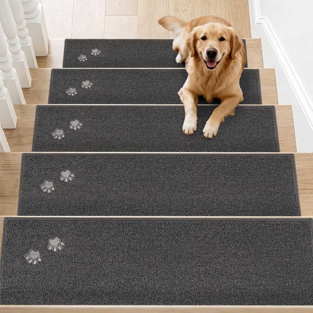BEQHAUSE Stair Treads for Wooden Steps 28inX9in, Non Slip Carpet Stair Treads Indoor Stair Runners Machine Washable, Soft Stair Rugs Mat Surface Polyester TPE Backing, 4pcs, Beige