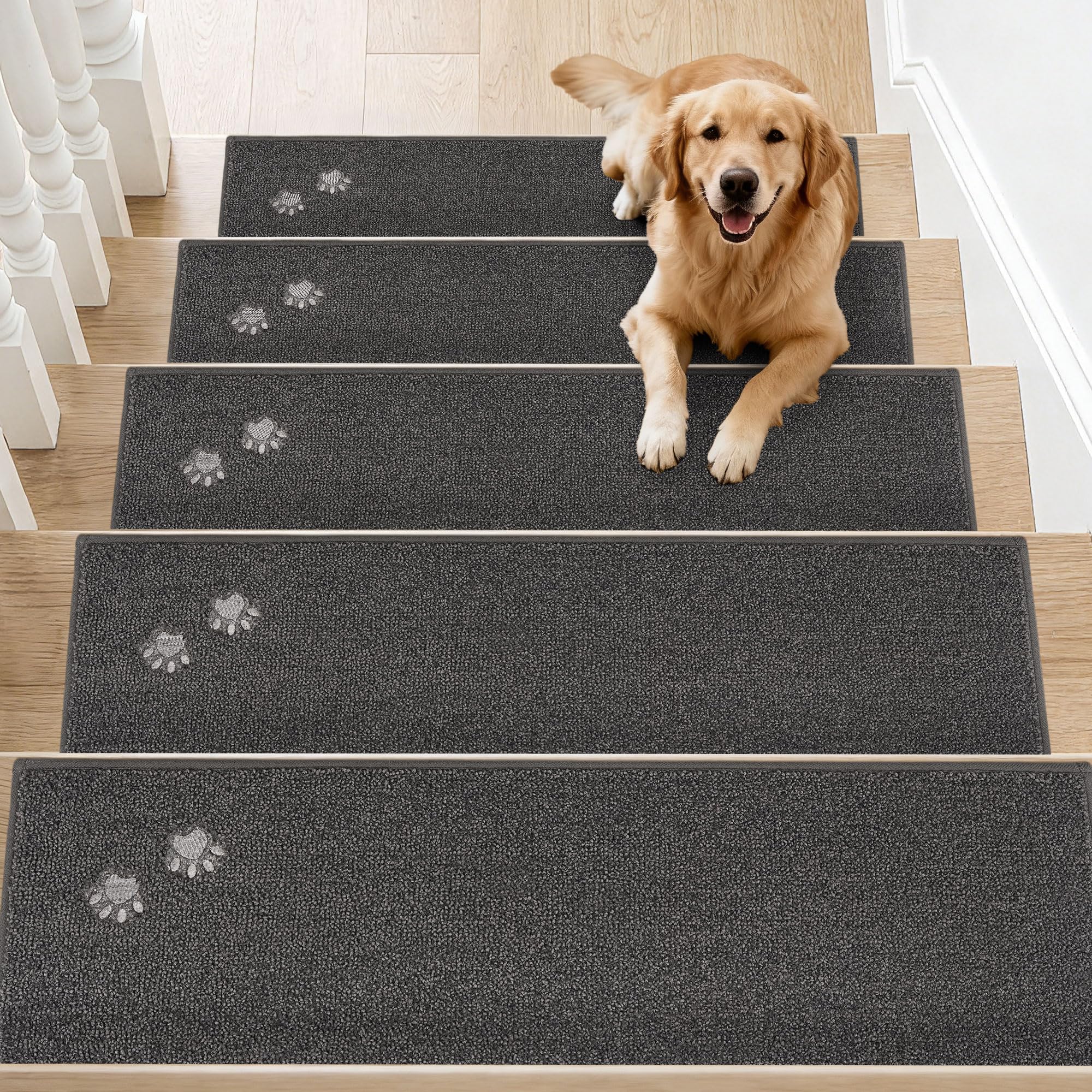 BEQHAUSE Stair Treads for Wooden Steps 28inX9in, Non Slip Carpet Stair Treads Indoor Stair Runners Machine Washable, Soft Stair Rugs Mat Surface Polyester TPE Backing, 4pcs, Beige