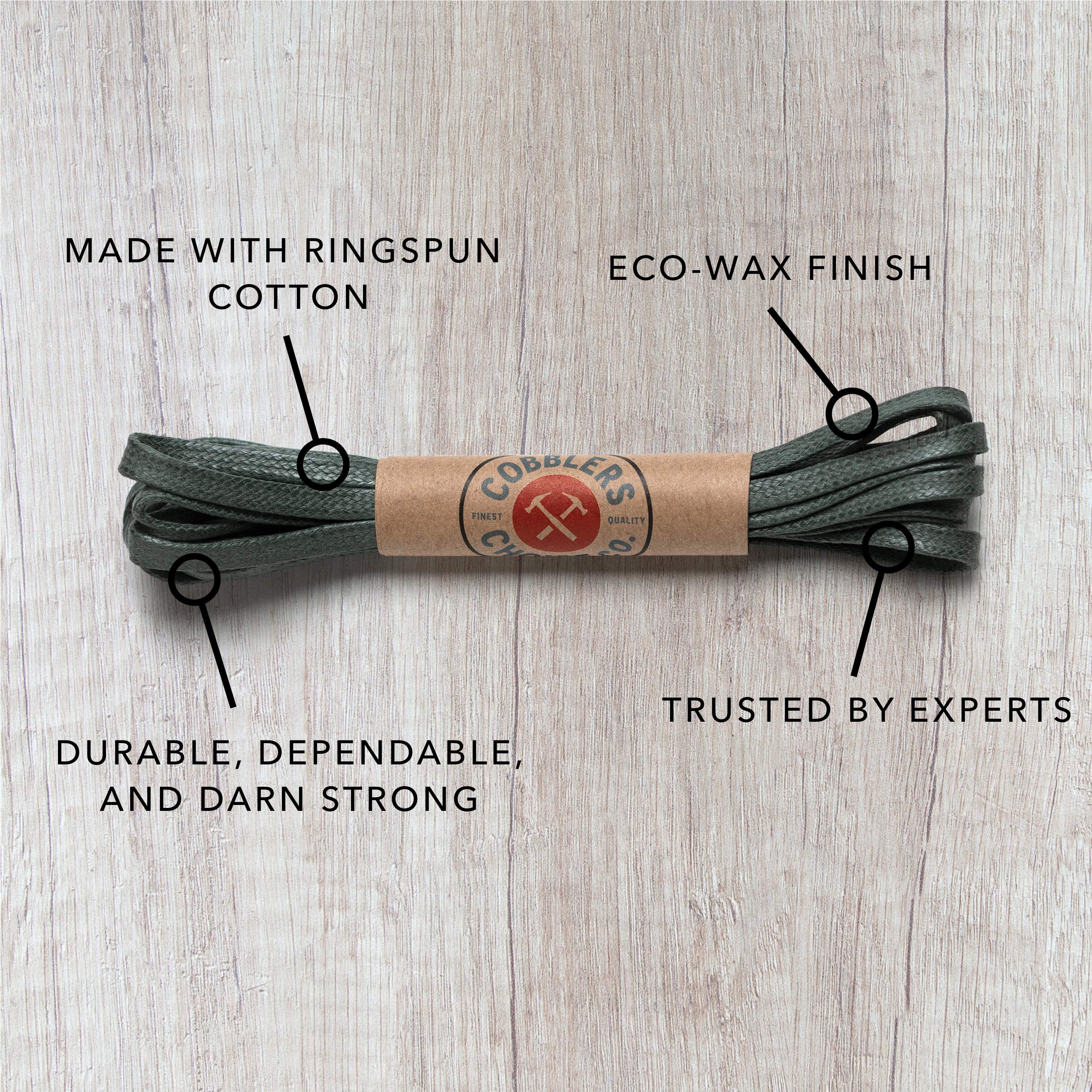 Premium Flat Waxed Cotton Boot Laces - Cobbler's Choice Shoe Laces - Durable and Beautiful!