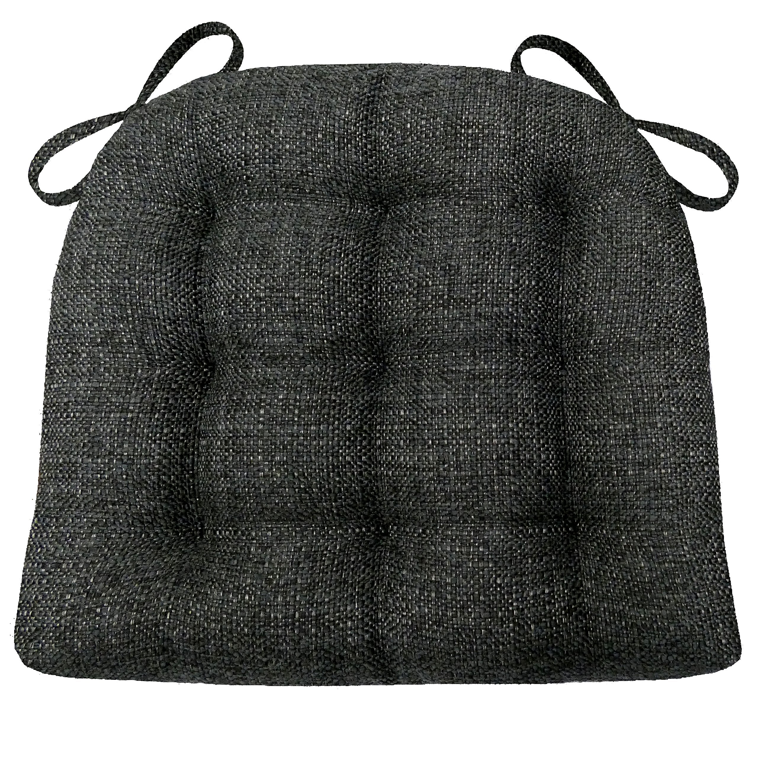 Barnett Home Decor Avante Charcoal Dining Chair Cushions - 15 x 17 Size Small Chair Pad - Latex Foam Fill - Reversible - Made in USA (Dark Gray-Black Stripe/Small)
