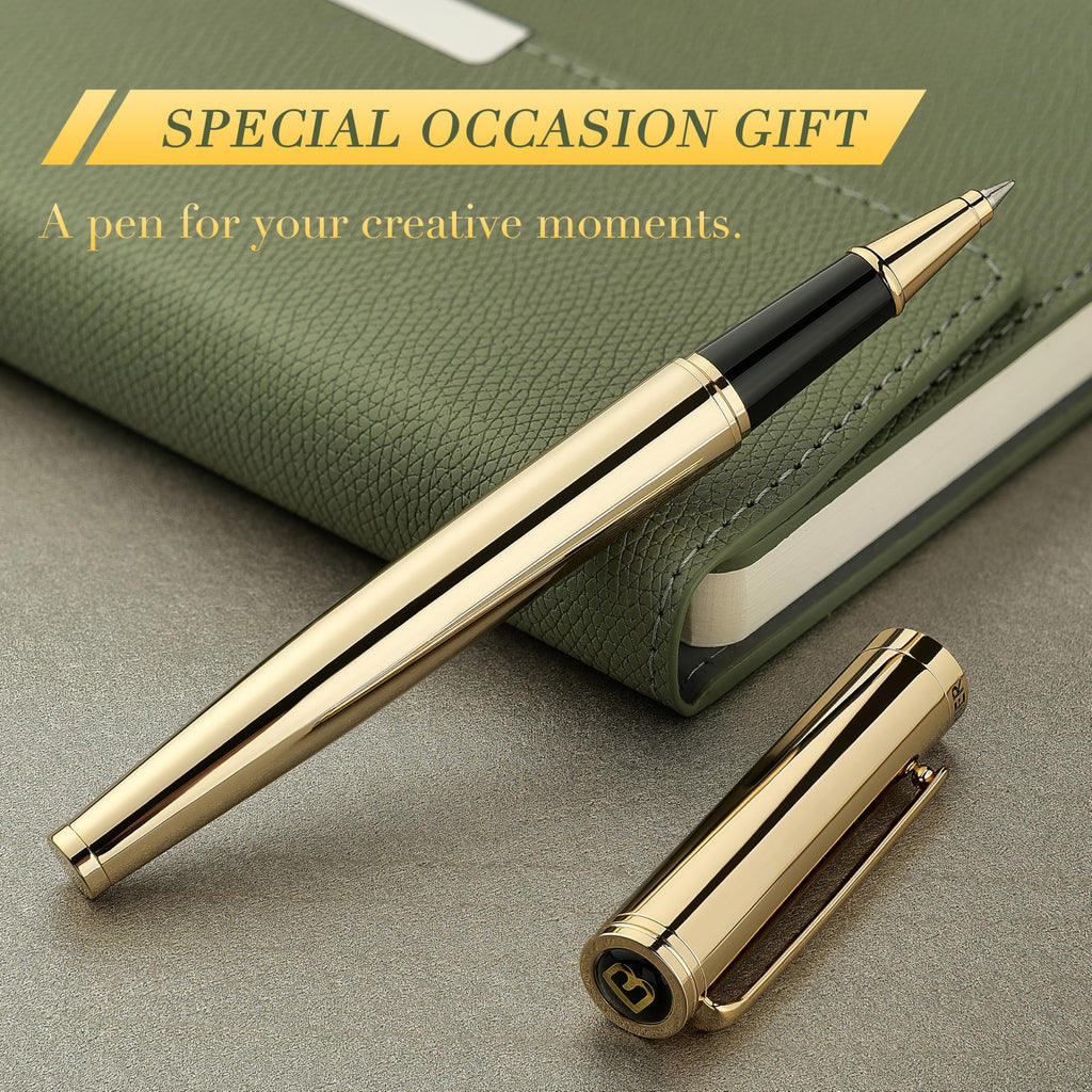 BEILUNER Luxury Rollerball Pen,24K Gold Trim,Noble and Elegant Designs,Schneider Ink Refill, Best Roller Ball Pen Gift Set for Men & Women, Professional, Executive Office, Nice Pens
