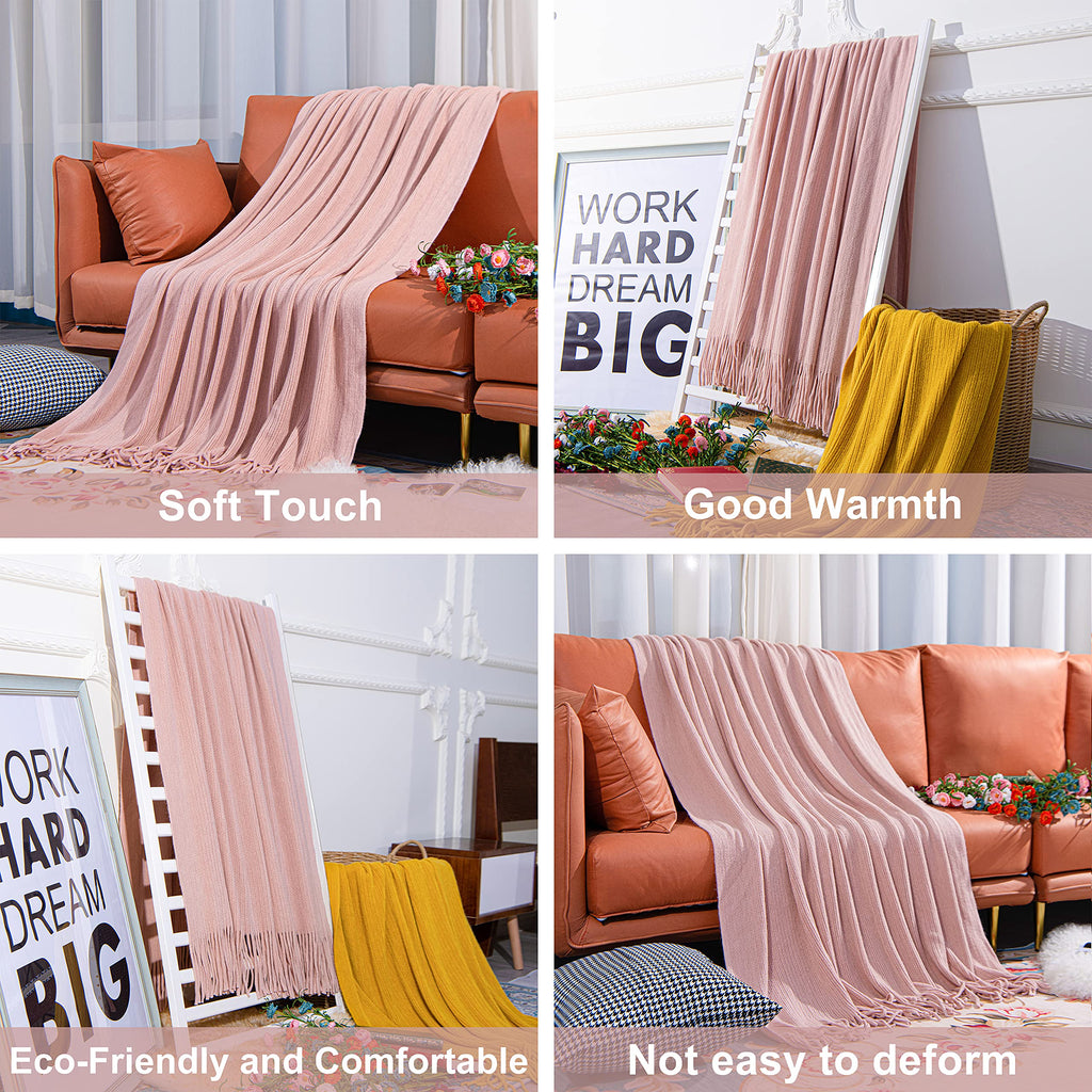 NTBAY Acrylic Knitted Throw Blanket, Lightweight and Soft Cozy Decorative Woven Blanket with Tassels for Travel, Couch, Bed, Sofa, 51x67 Inches, Grey Wave