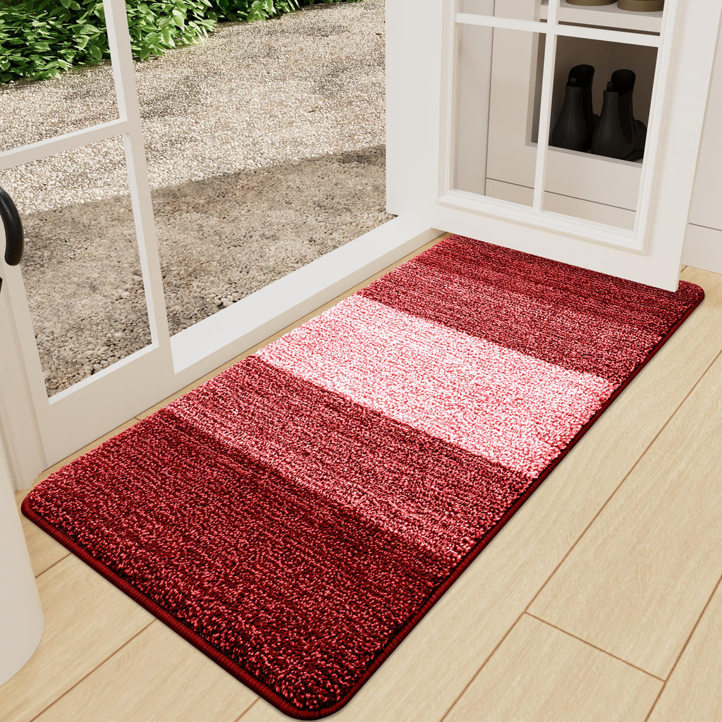Kitinjoy Indoor Outdoor Door Mat, 30x17 Non-Slip Absorbent Dirt Trapper, Low-Profile Washable Inside Entrance Front Floor Mat, Sturdy Soft Entry Doormats for Entryway, Beige