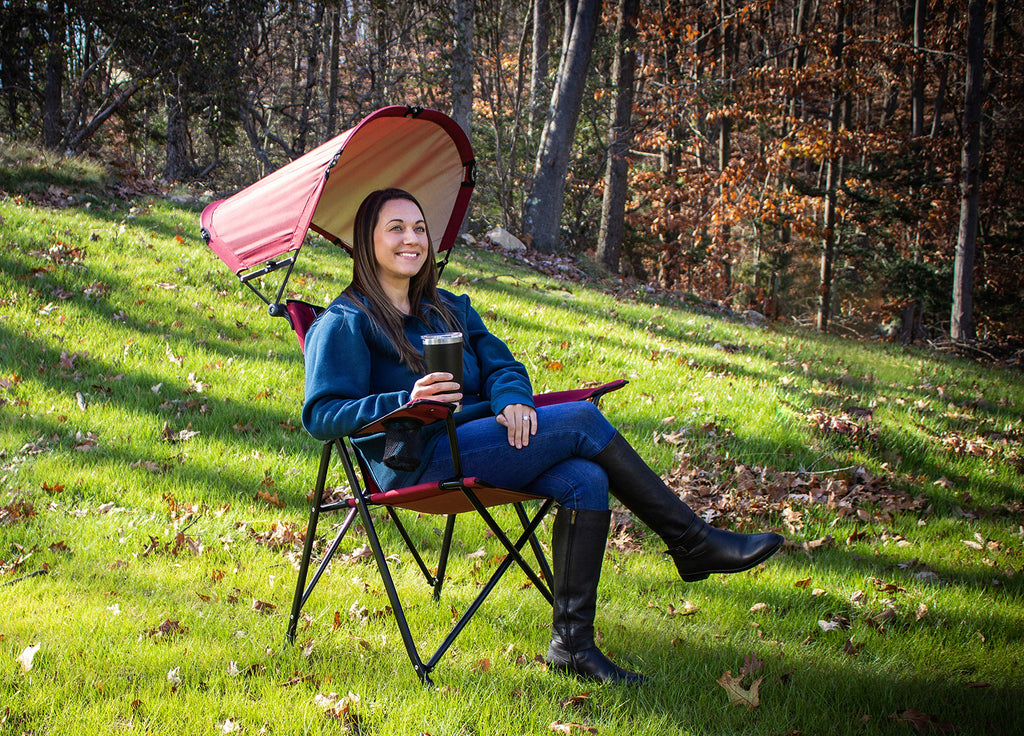 GCI Outdoor Comfort Pro Rocker Camping Chair | Portable Folding Rocking Chair with Durable Armrests & Drink Holder — Blush